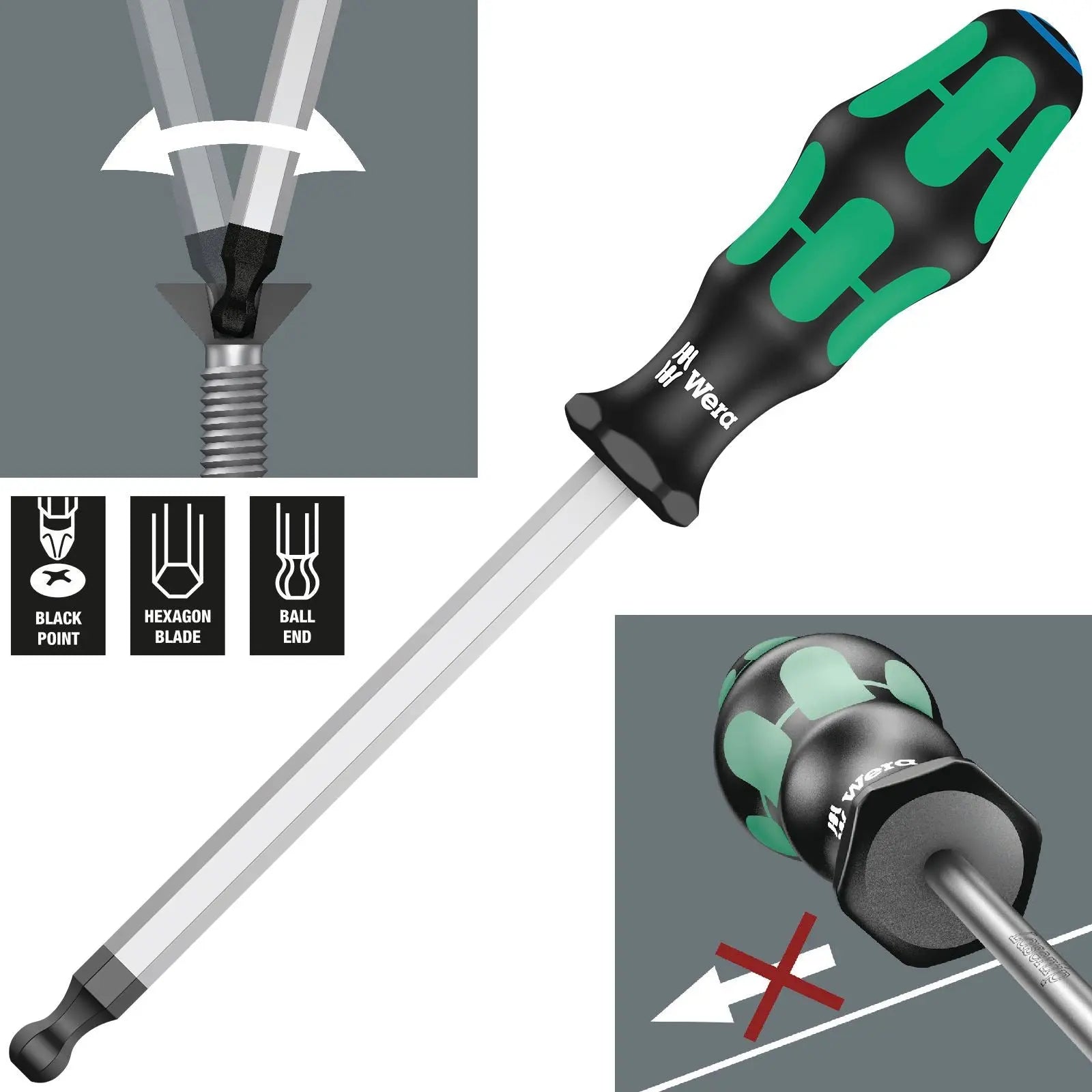 Wera Hex Ball End Screwdriver 352 for Hexagon Socket Screws 1.5-12 mm Allen Key  White Rose Tools