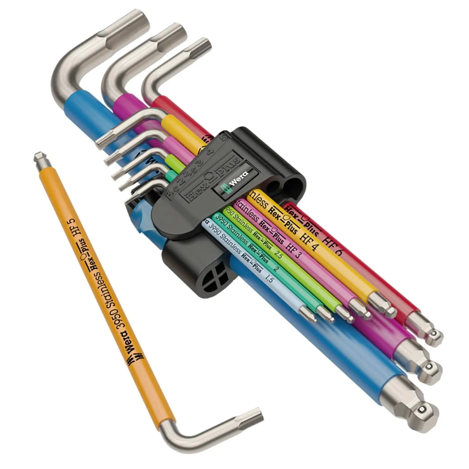 Wera Hex Key Set 3950/9 Multicolour HF Stainless Steel 1 L-Key Metric Holding Function 9 Piece 1.5-10mm  White Rose Tools