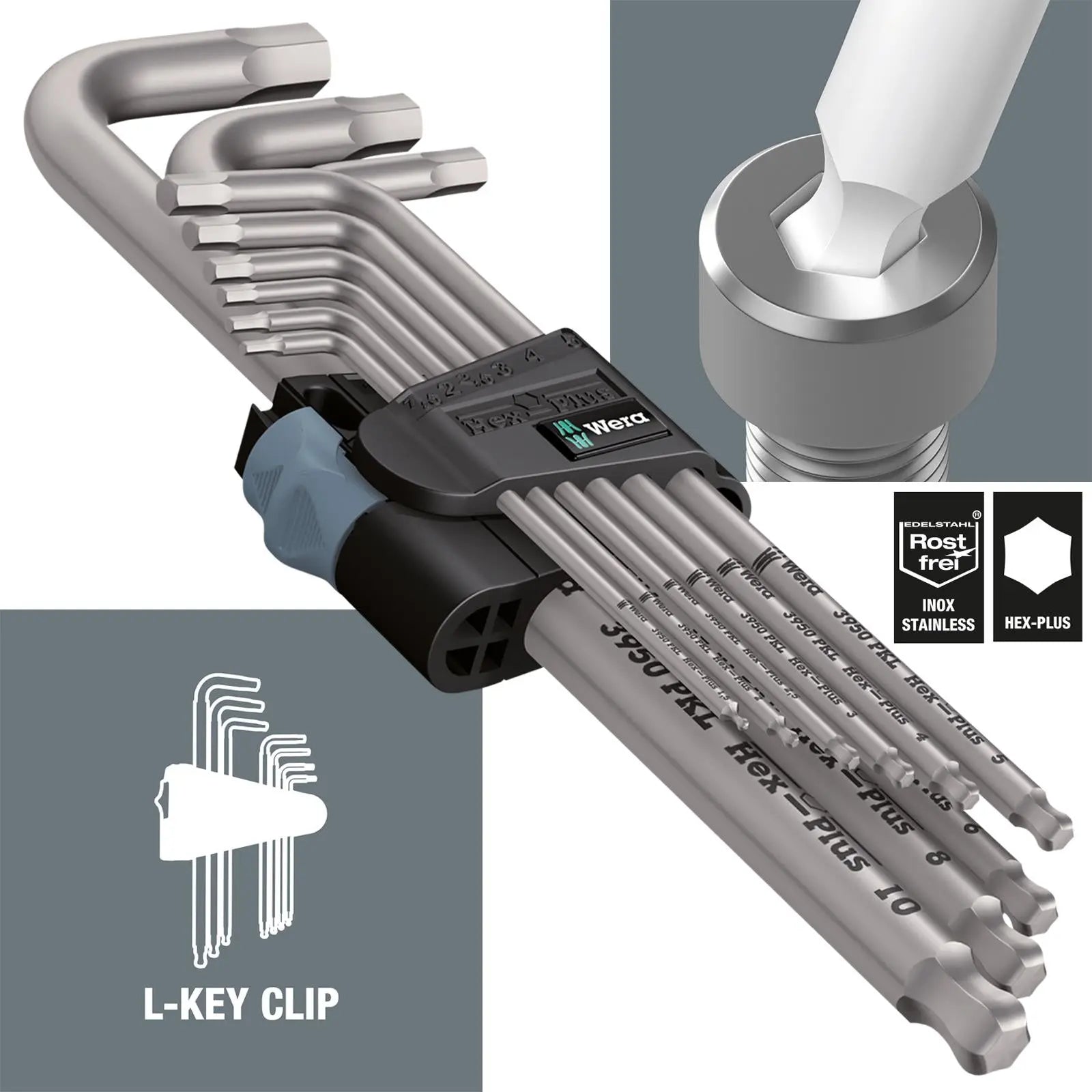 Wera Hex Key Set 3950/9 Stainless Steel 1 SB L-Key Metric 9 Piece 1.5-10mm  White Rose Tools