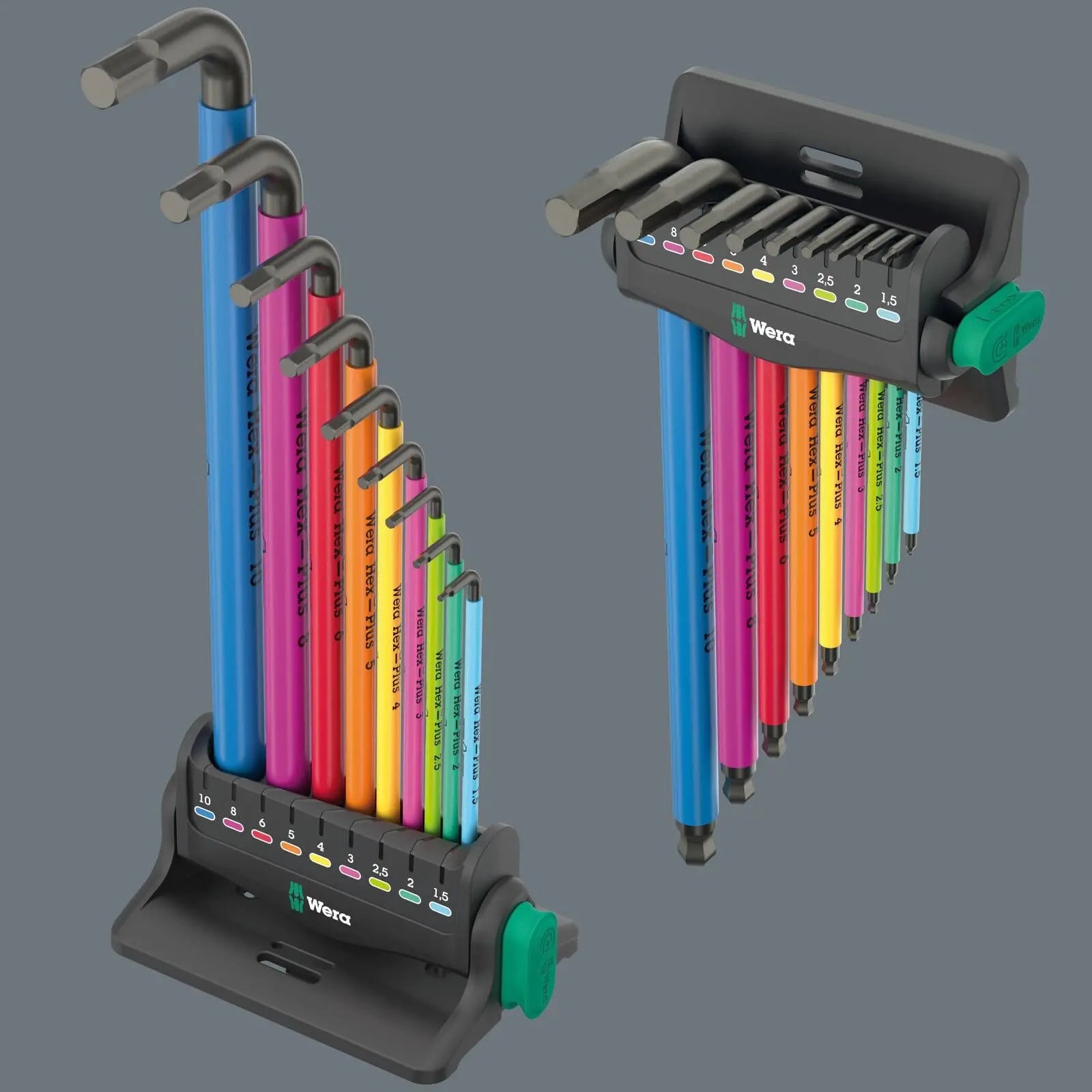 Wera Hex Key Set Stand Wall Rack 950/9 Hex Plus Multicolour 3 L-Key Set Metric BlackLaser 9 Pieces 1.5-10mm  White Rose Tools