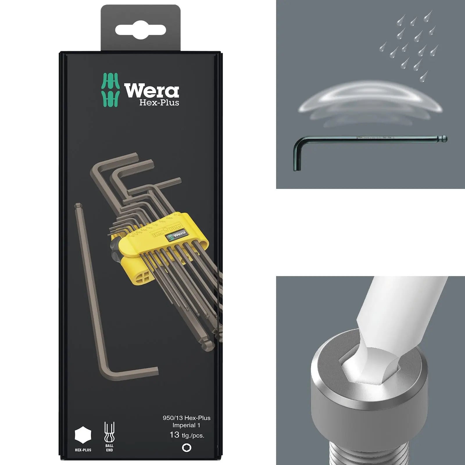 Wera Hex Plus Imperial 1 SB L Key Set BlackLaser 13 Piece 1/4"-3/8 