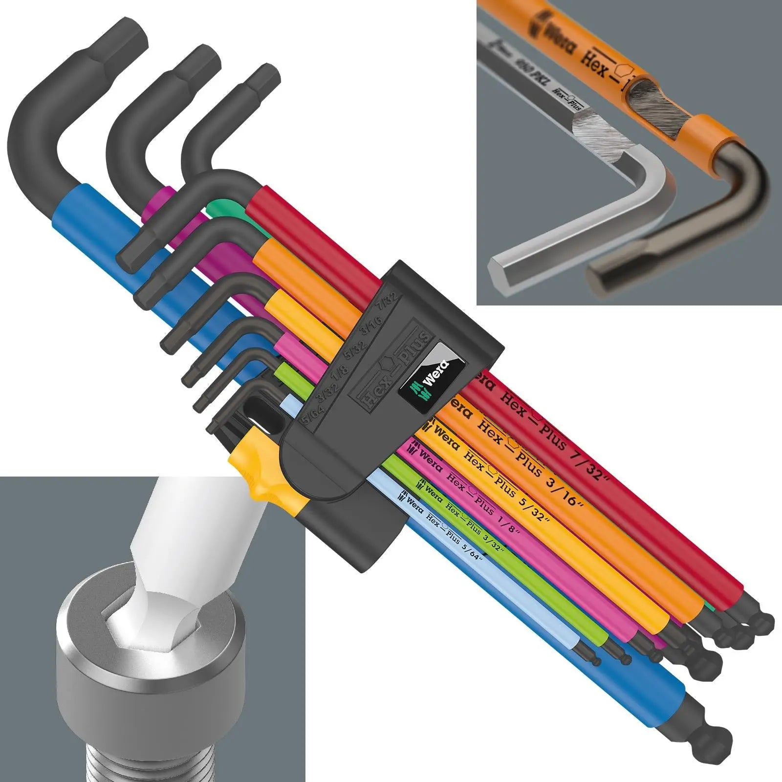 Wera Hex Plus Multicolour Imperial 2 950/9 L Key Set BlackLaser 9 Piece 5/64"-3/8 