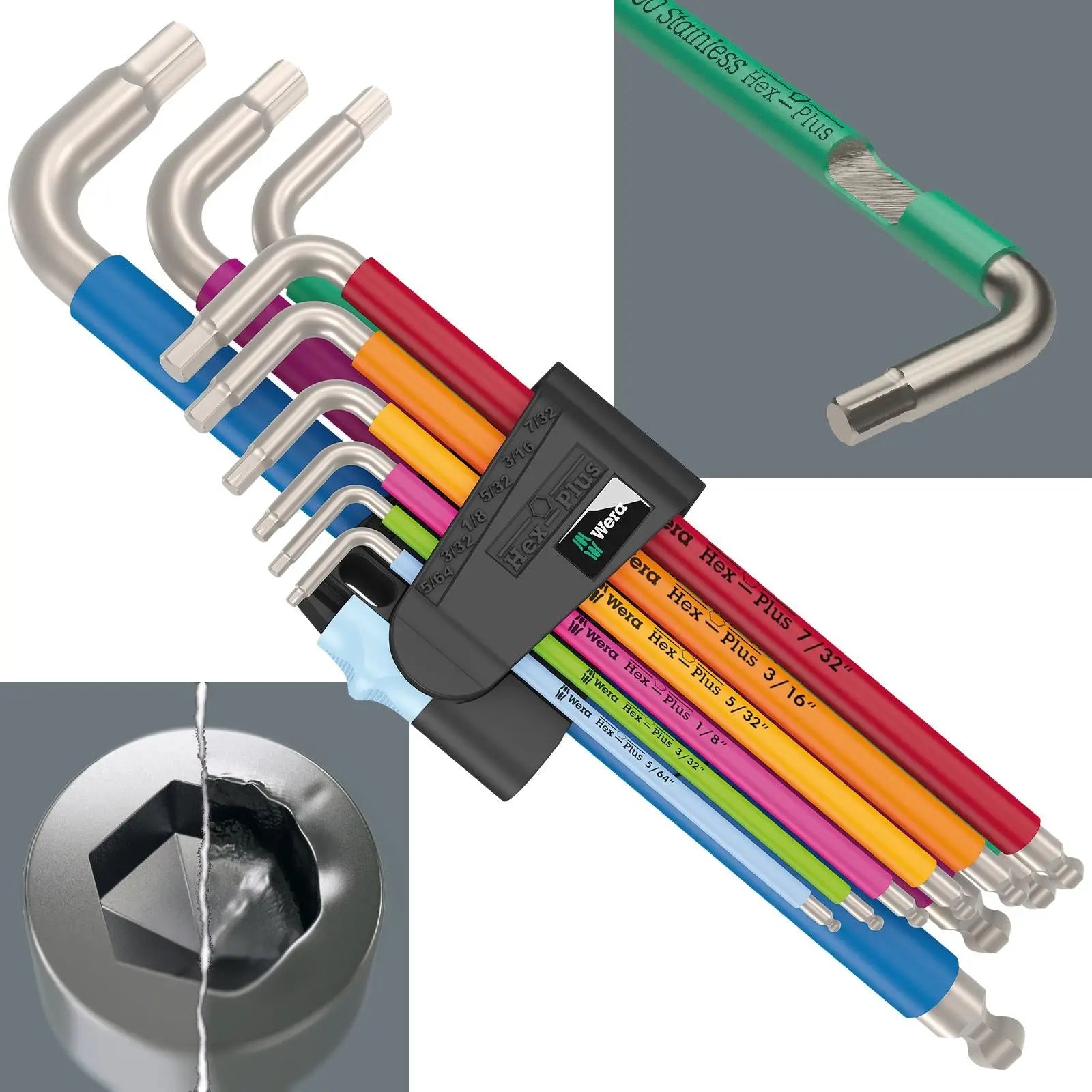 Wera Hex Plus Multicolour Imperial Stainless Steel 1 Key Set 9 Piece 5/64"-3/8 