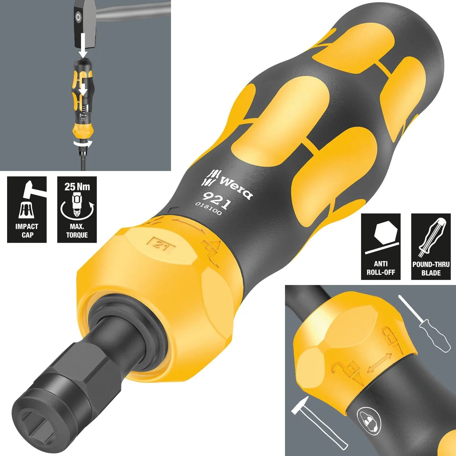Wera Impact Screwdriver 921 Kraftform Plus Series 900 1/4" Hex 