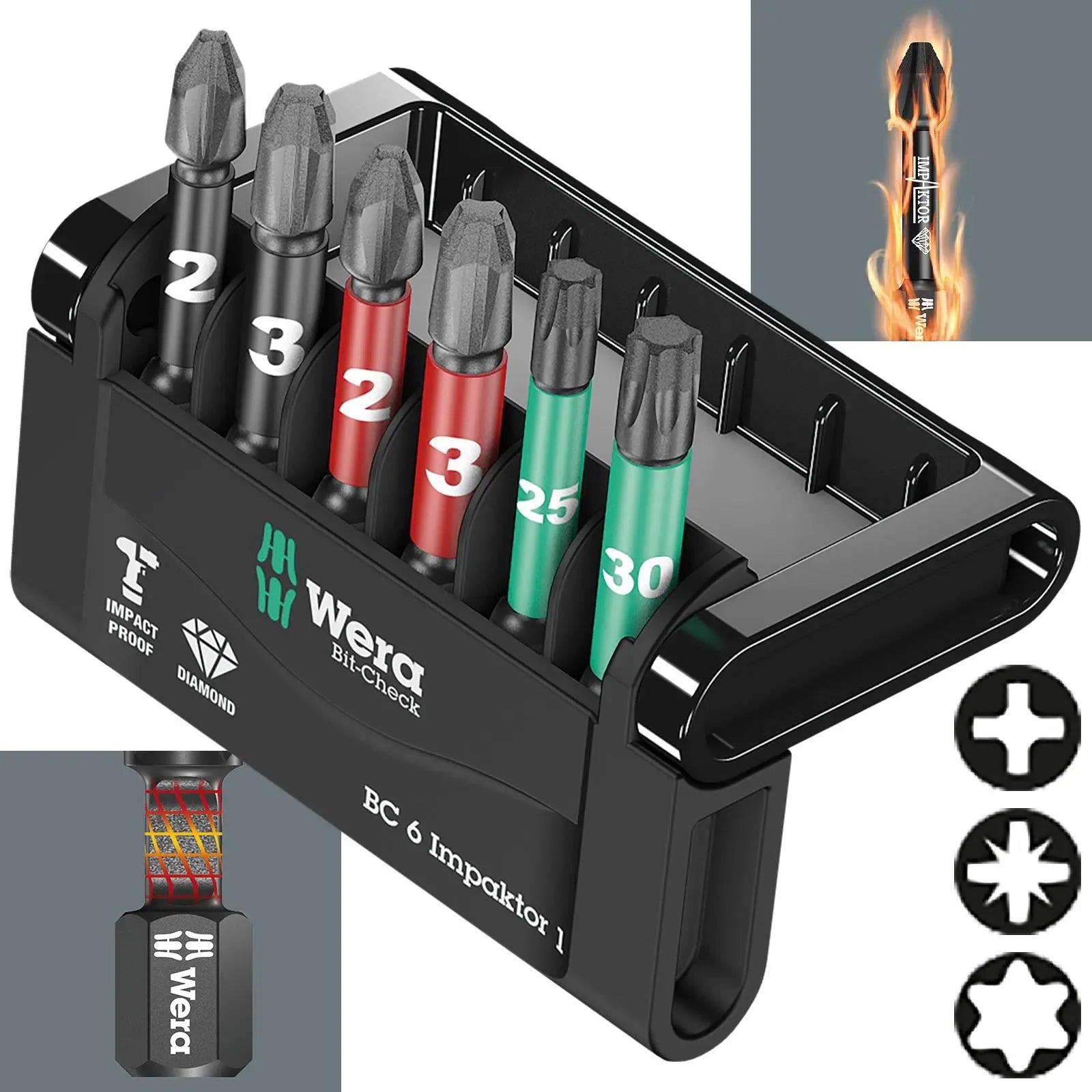 Wera Impact Screwdriver Bit Set Bit Check 6 Impaktor 1 PH PZ TX 6 Pieces 