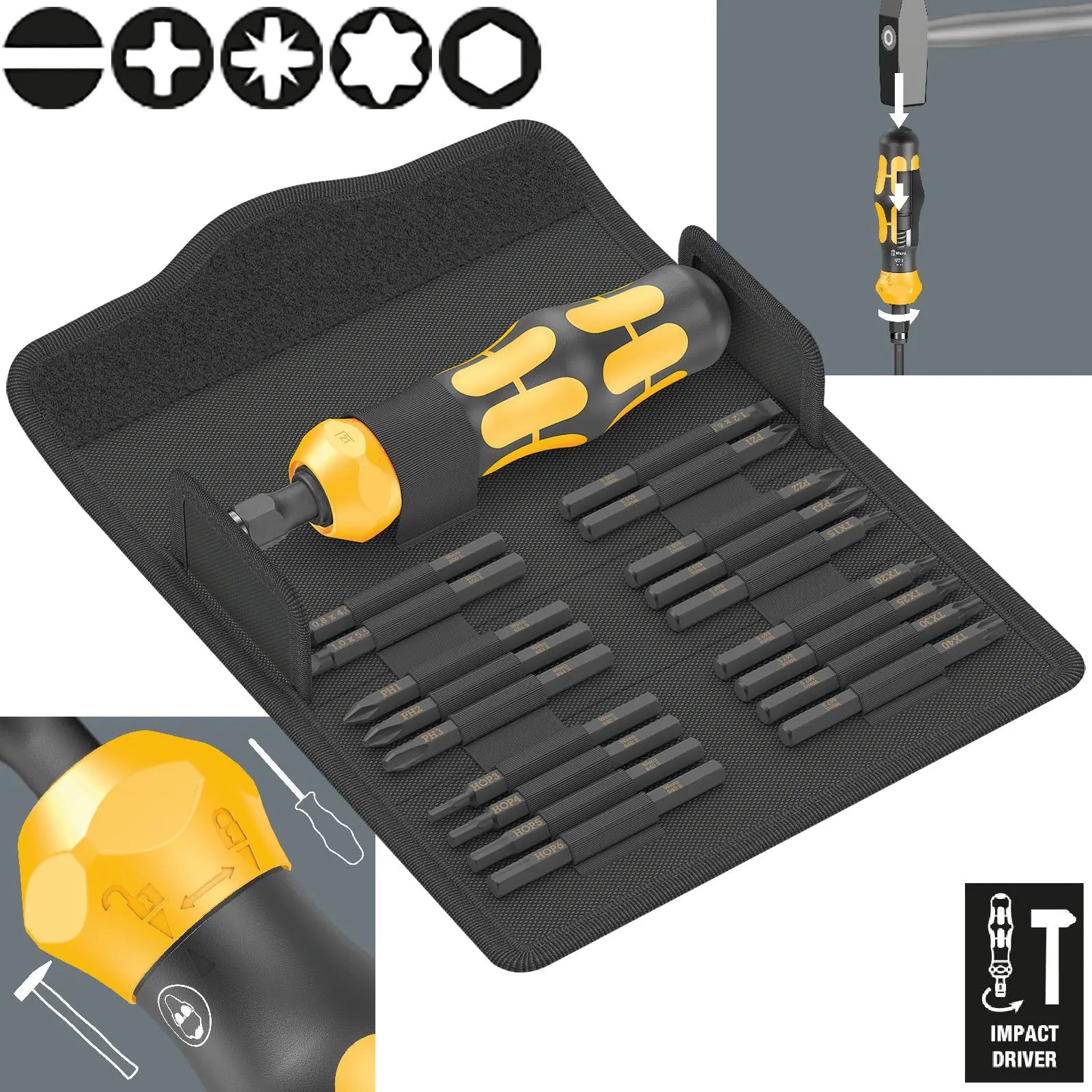 Wera Impact Screwdriver Kraftform Kompakt 900 Set 1 19 Pieces in Case 