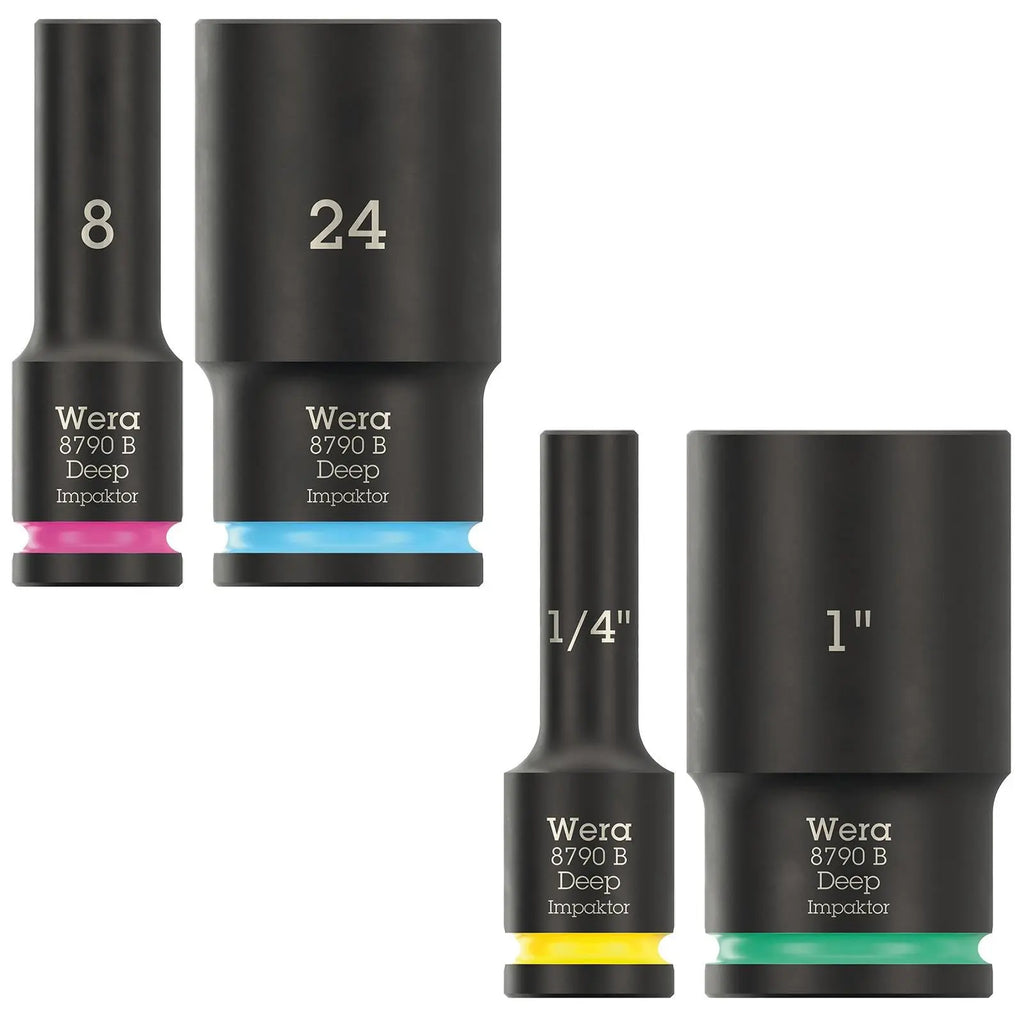 Wera Impact Socket Deep 3/8" Drive 8790 B Impaktor Metric Imperial - Choose Size  White Rose Tools