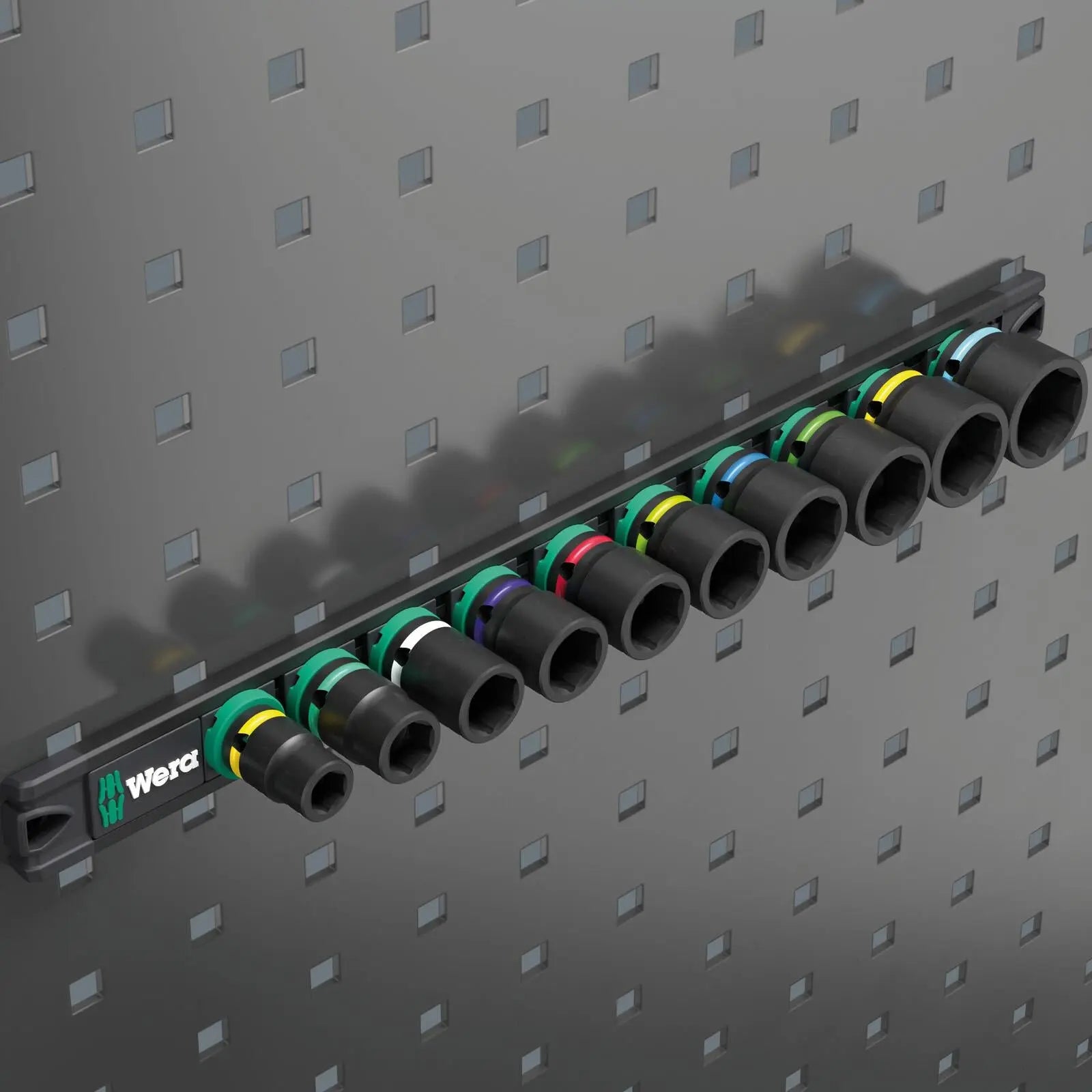 Wera Impact Socket Set 3/8" Drive 9 Piece 9608 Magnetic Rail B Impaktor 1 Imperial 1/4"-3/4  White Rose Tools