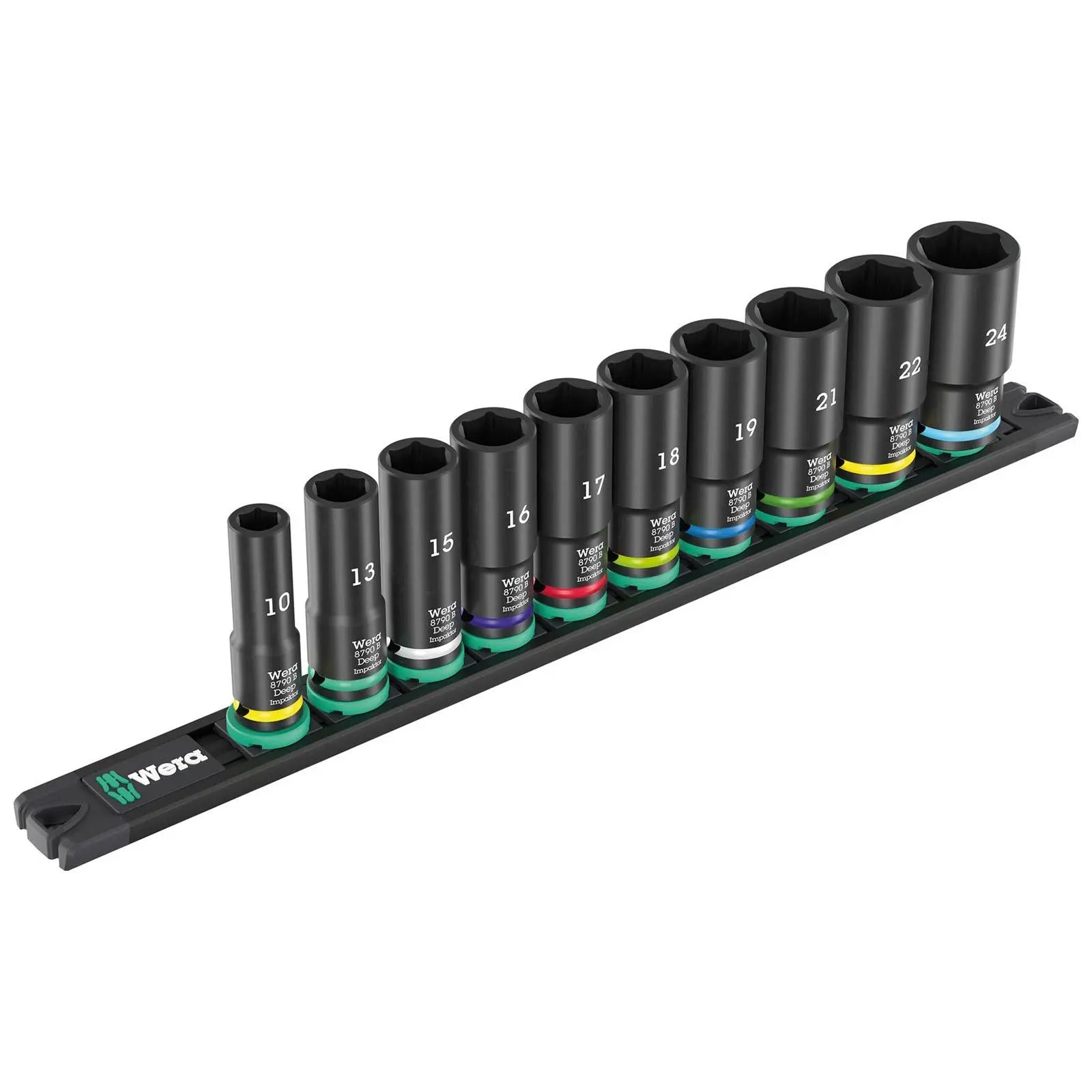 Wera Impact Socket Set Deep 3/8" Drive 10-24mm 10 Pieces 9660 Magnetic Rail B Impaktor Deep 1  White Rose Tools