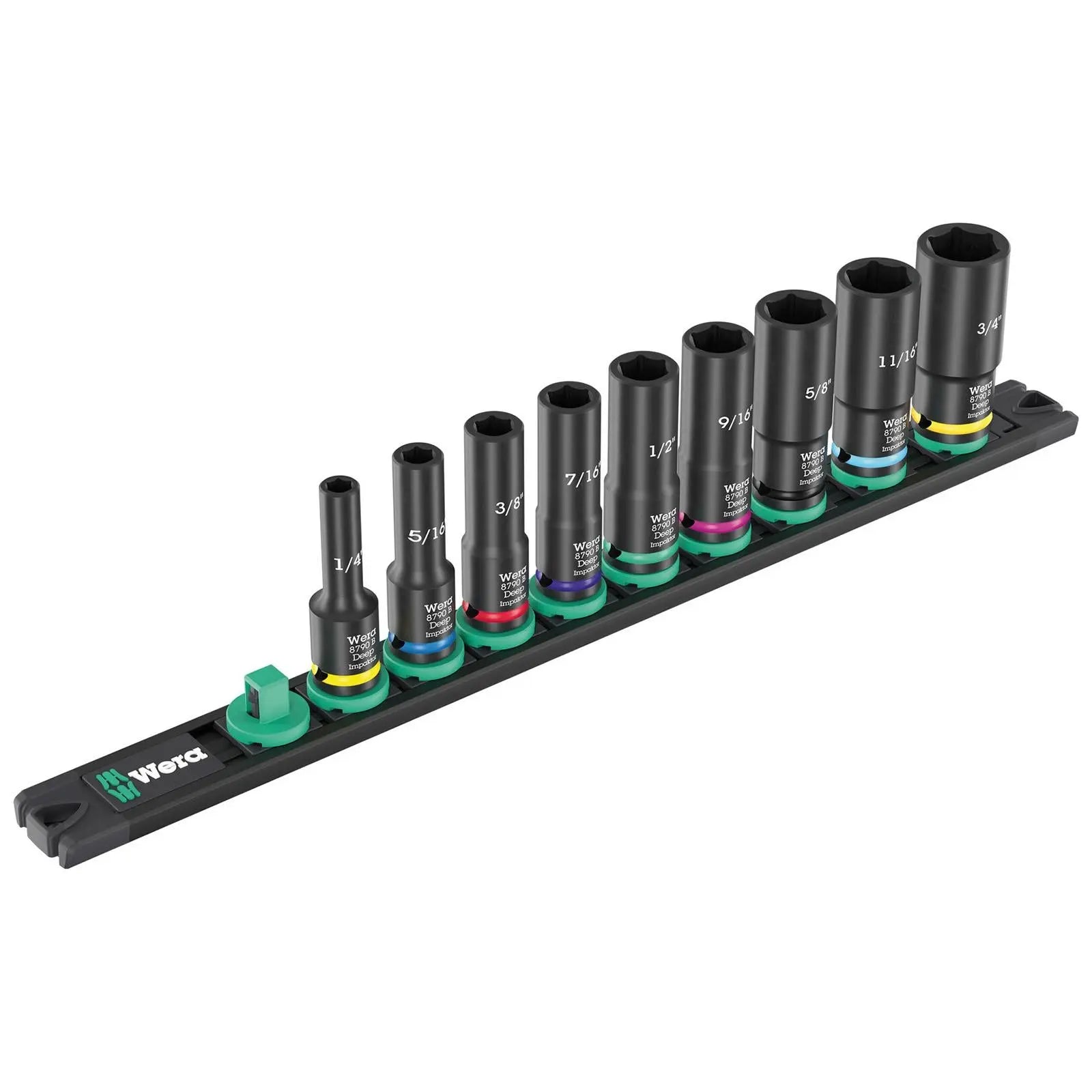Wera Impact Socket Set Deep 3/8" Drive 9 Pieces 9661 Magnetic Rail B Impaktor Deep Imperial 1  White Rose Tools