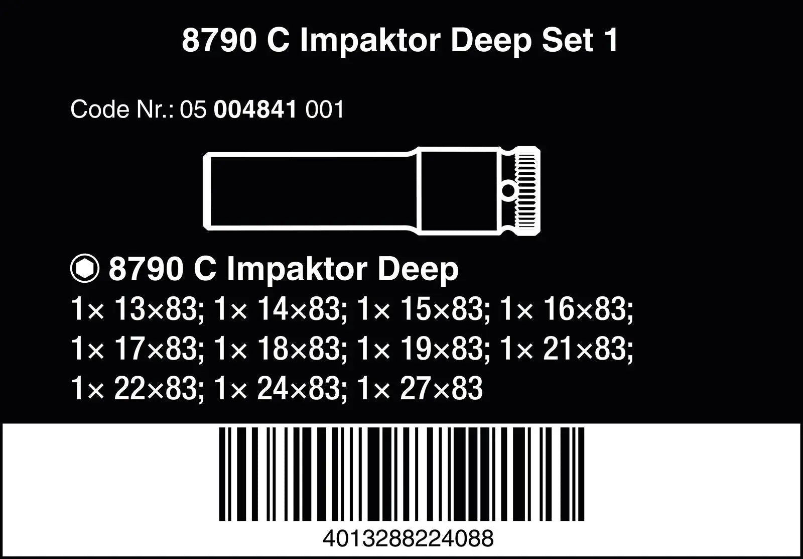 Wera Impact Socket Set Deep Impaktor 1/2" Drive in Case 8790 C Set 1 11 Pieces 13-27mm 