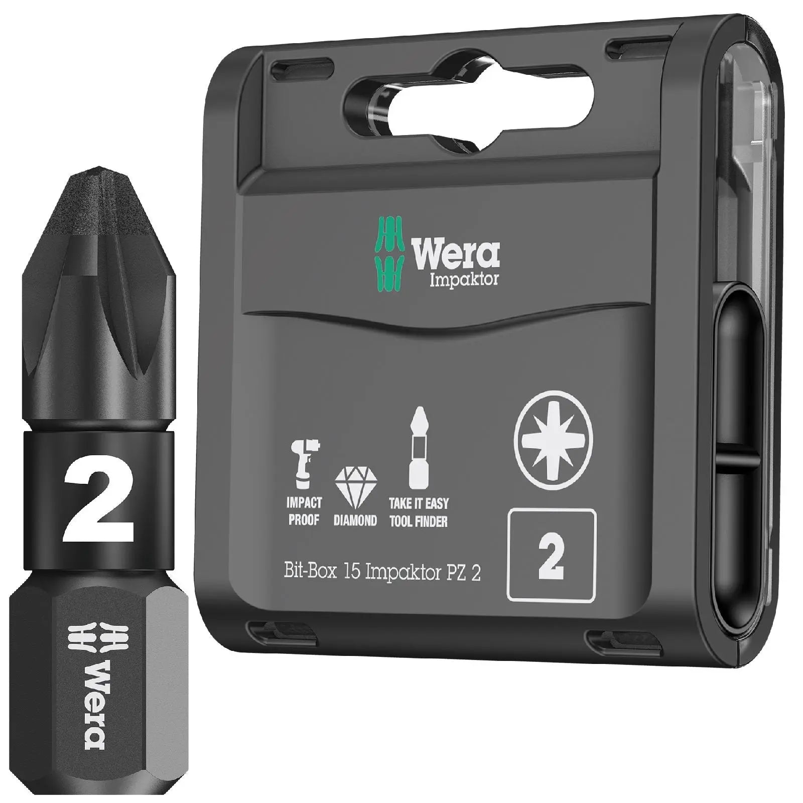 Wera Impaktor Bit Box PZ2 x 25mm 15 Pieces Diamond Coated Tips 