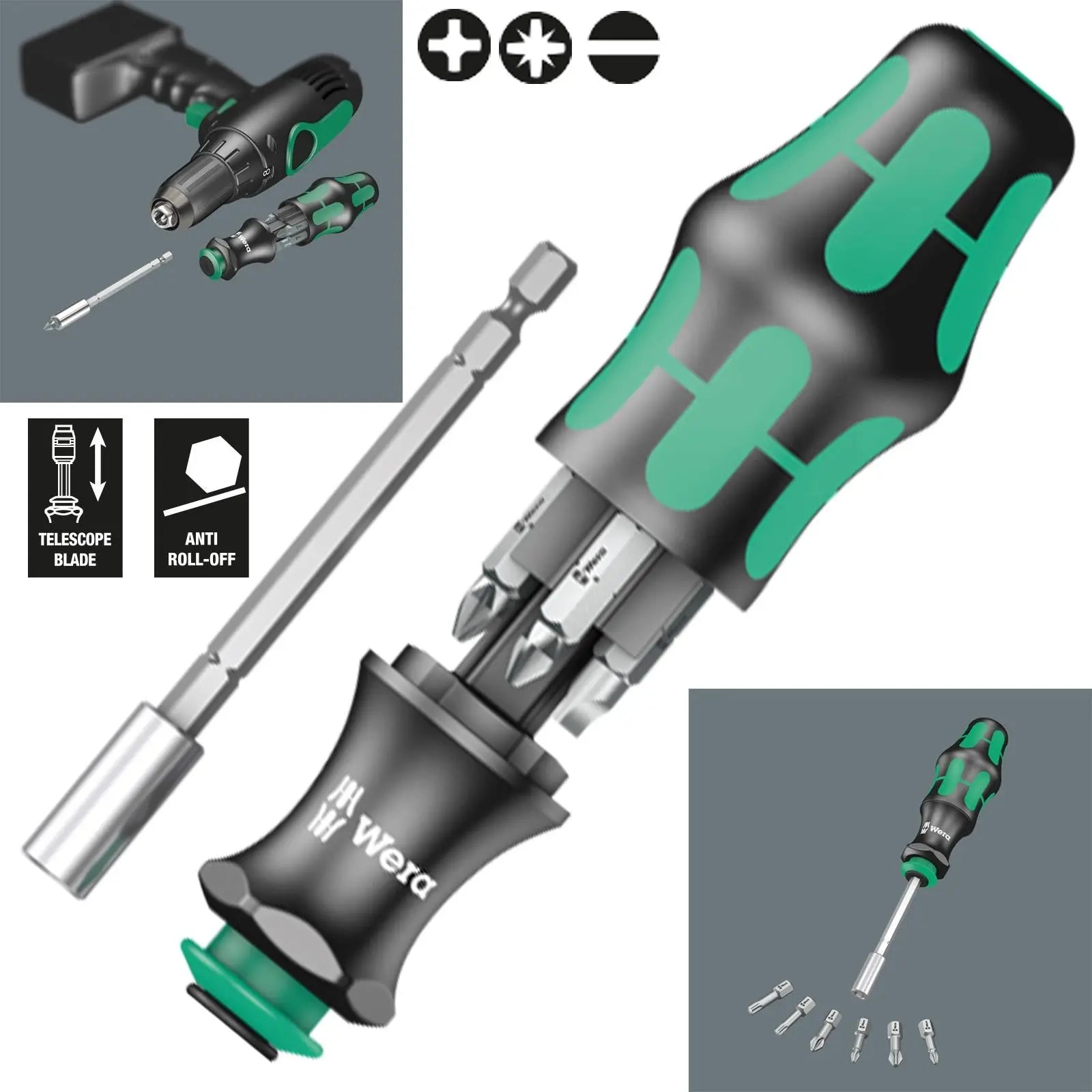 Wera Interchangable Screwdriver Set Kraftform Kompakt 28 SB 7 Pieces  White Rose Tools