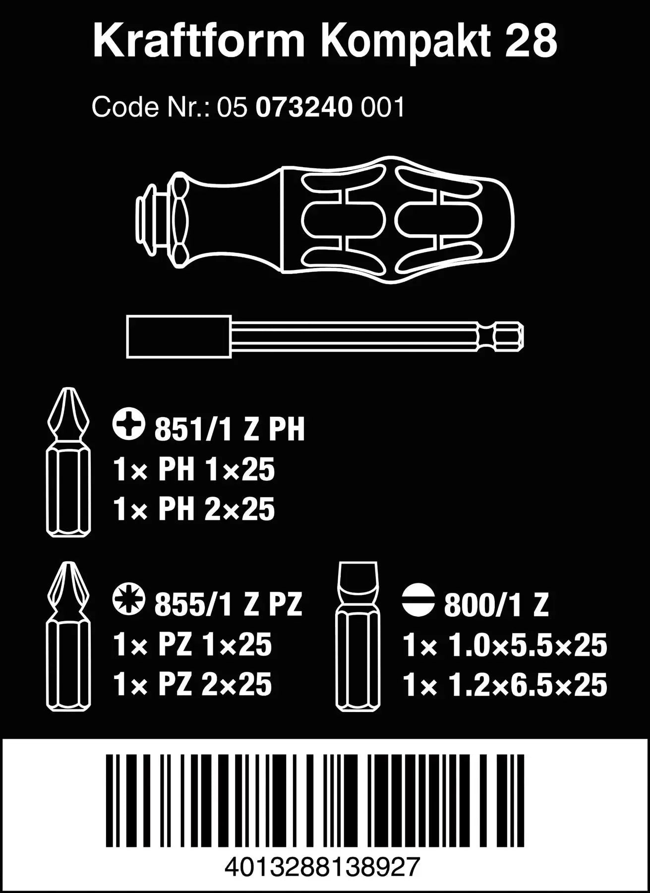 Wera Interchangable Screwdriver Set Kraftform Kompakt 28 SB 7 Pieces  White Rose Tools