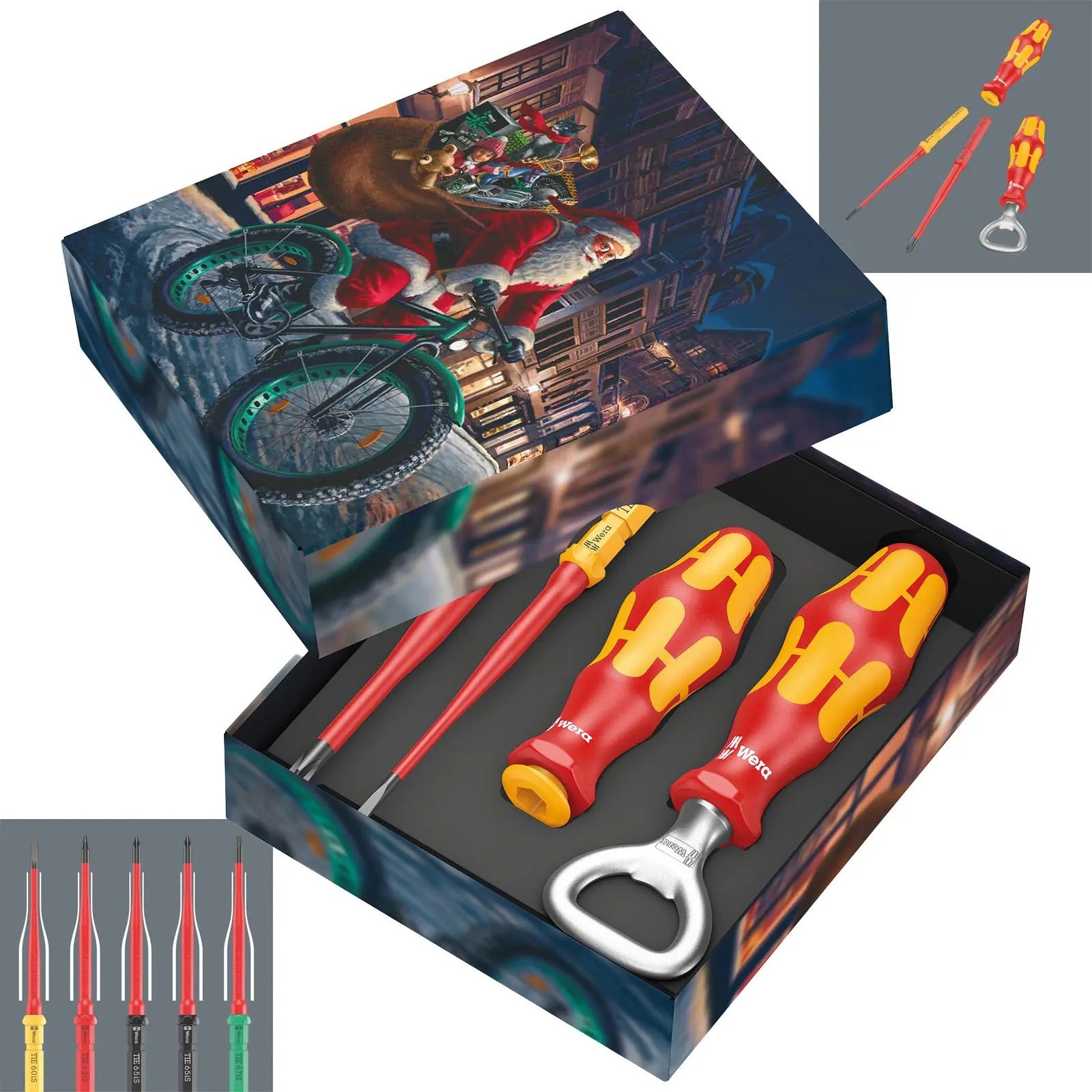 Wera Interchangable Screwdriver and Bottle Opener Set Phillips Slotted KK VDE Set Christmas 4 Pieces  White Rose Tools