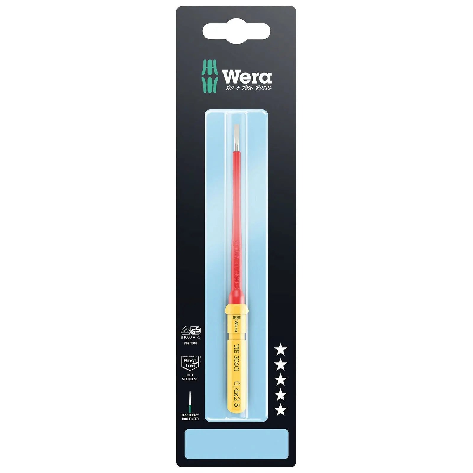 Wera Interchangeable Screwdriver Blade Kraftform Kompakt VDE Stainless Steel Take It Easy SB Colour Coded - Choose Size  White Rose Tools