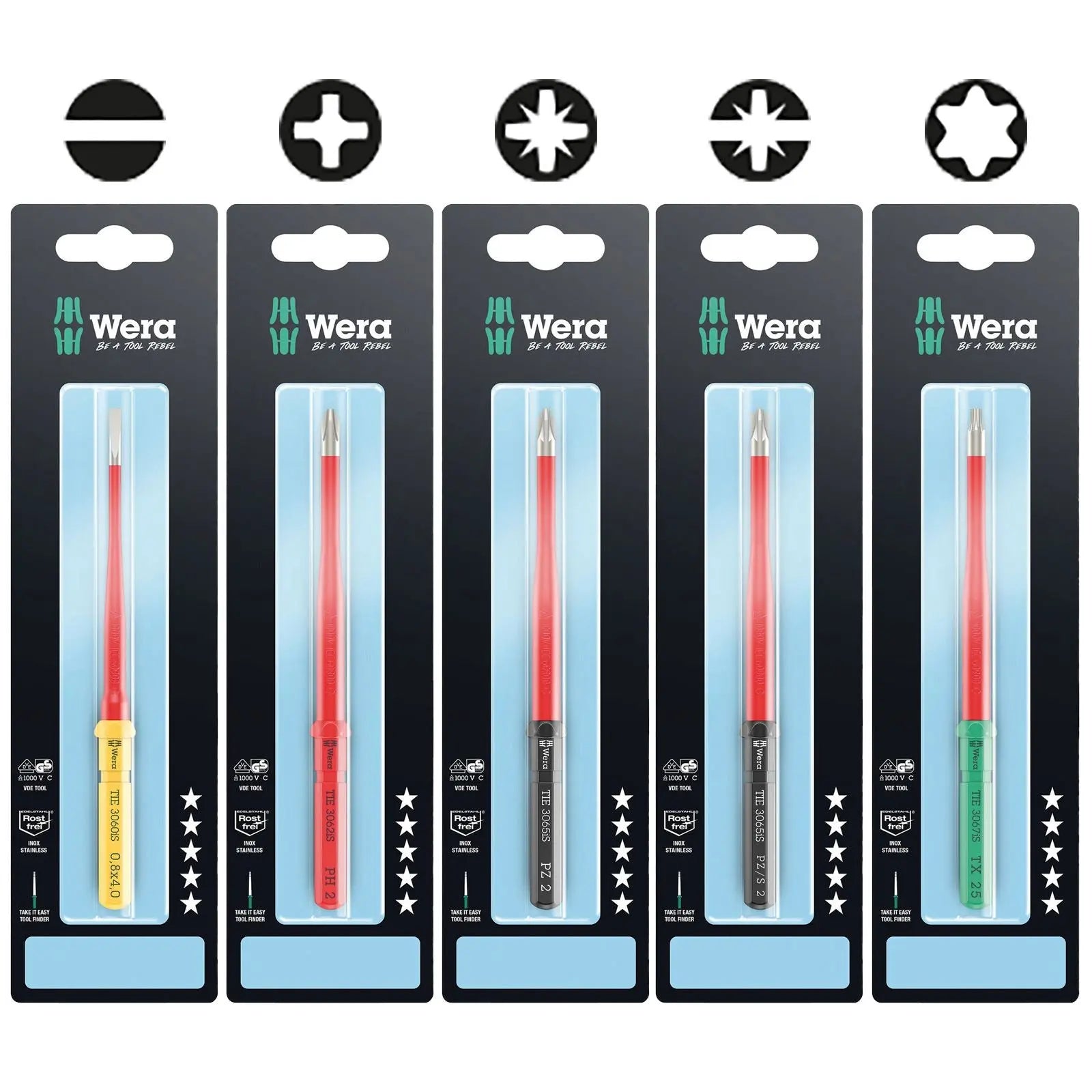 Wera Interchangeable Screwdriver Blade Kraftform Kompakt VDE Stainless Steel Take It Easy SB Colour Coded - Choose Size  White Rose Tools