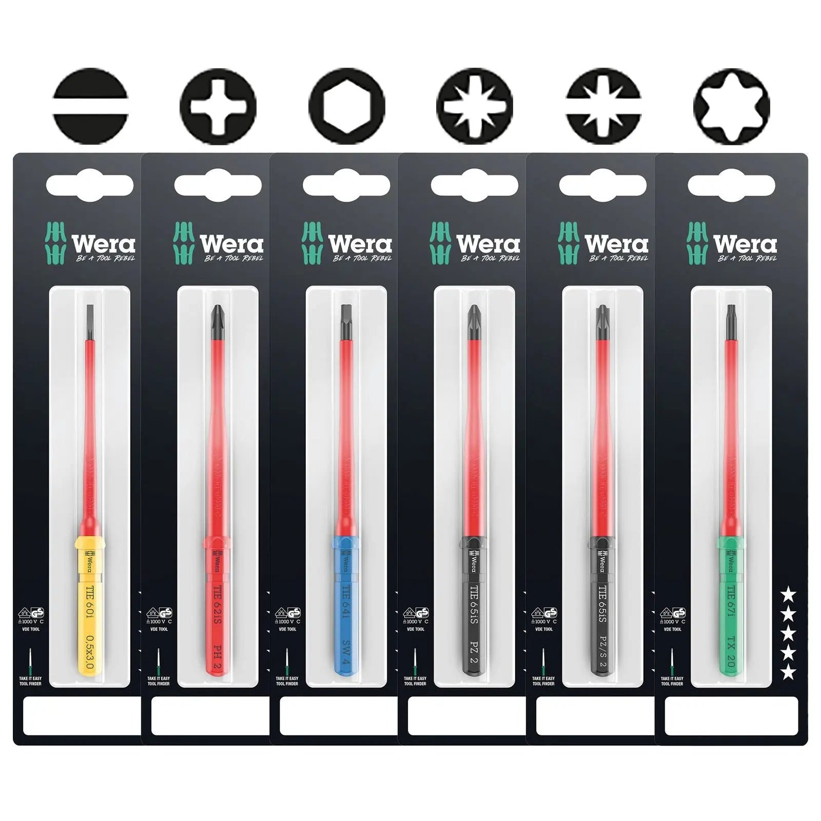Wera Interchangeable Screwdriver Blade Kraftform Kompakt VDE Take It Easy SB Colour Coded - Choose Size  White Rose Tools