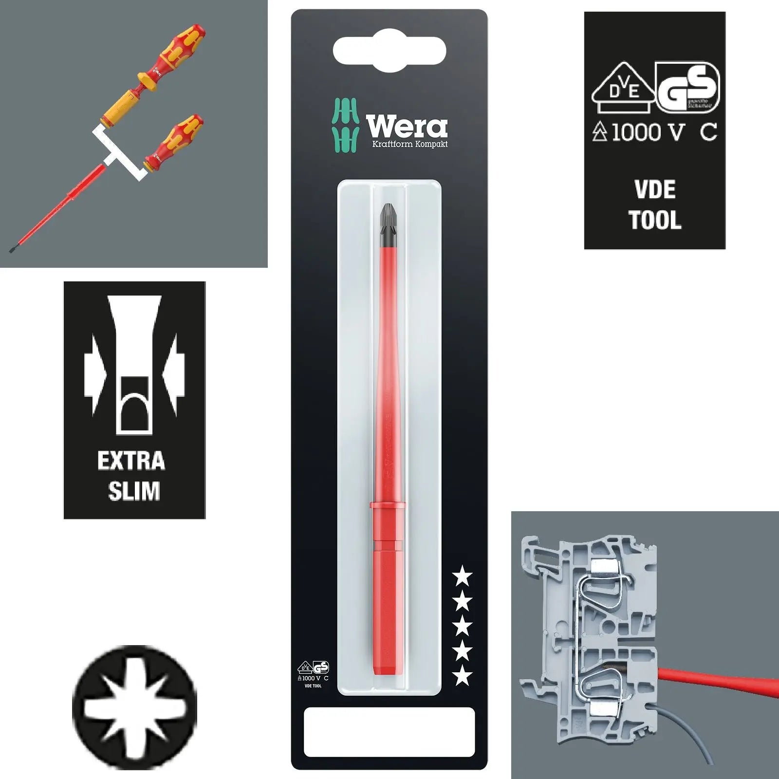 Wera Interchangeable Screwdriver Blade VDE Kraftform Kompakt Individual Phillips Pozi Slotted Torx Hex 
