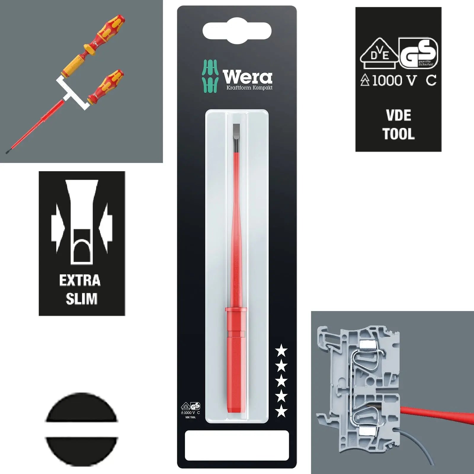 Wera Interchangeable Screwdriver Blade VDE Kraftform Kompakt Individual Phillips Pozi Slotted Torx Hex 