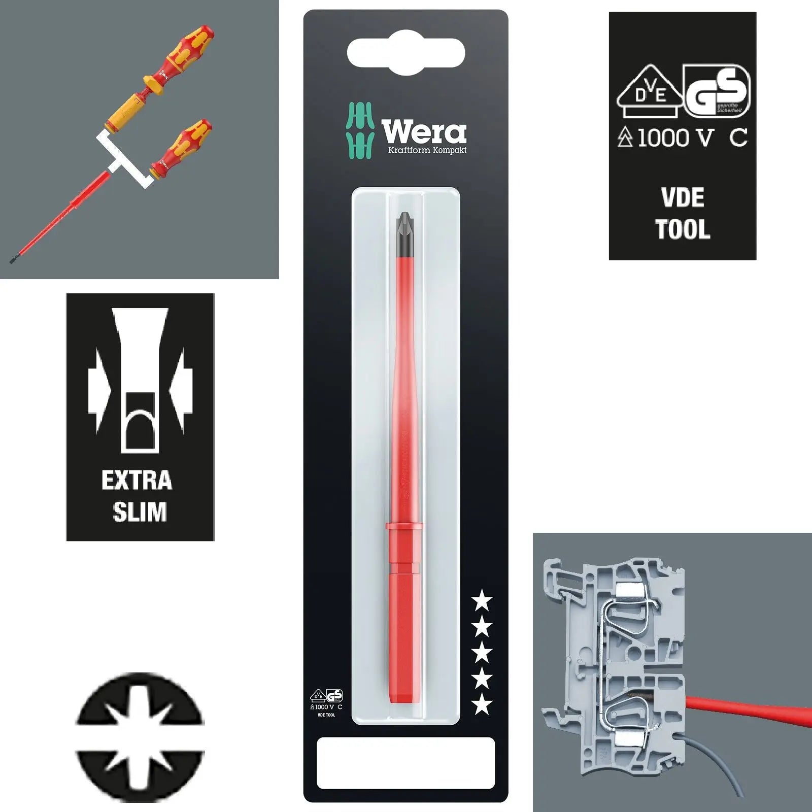 Wera Interchangeable Screwdriver Blade VDE Kraftform Kompakt Individual Phillips Pozi Slotted Torx Hex 