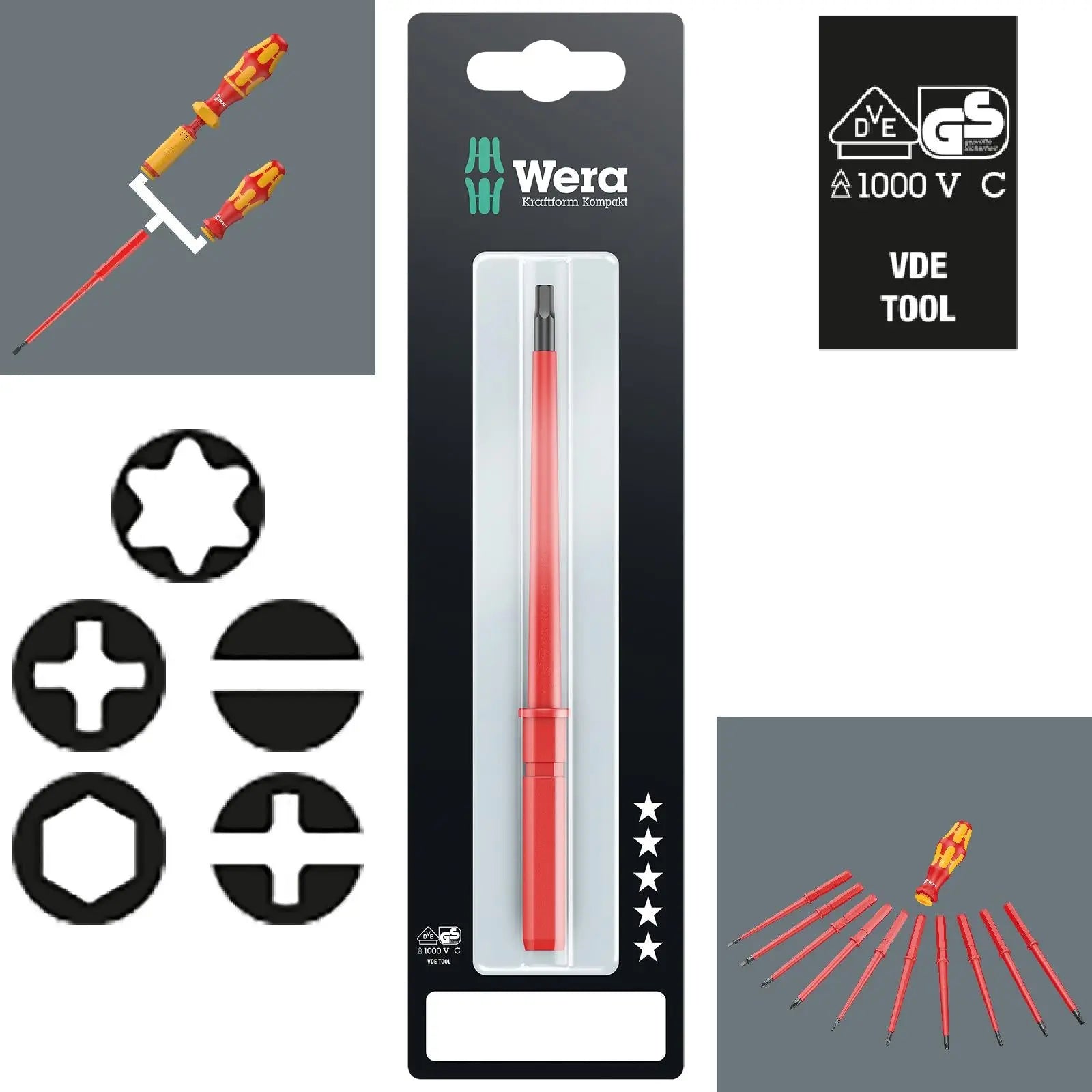 Wera Interchangeable Screwdriver Blade VDE Kraftform Kompakt Individual Phillips Pozi Slotted Torx Hex 