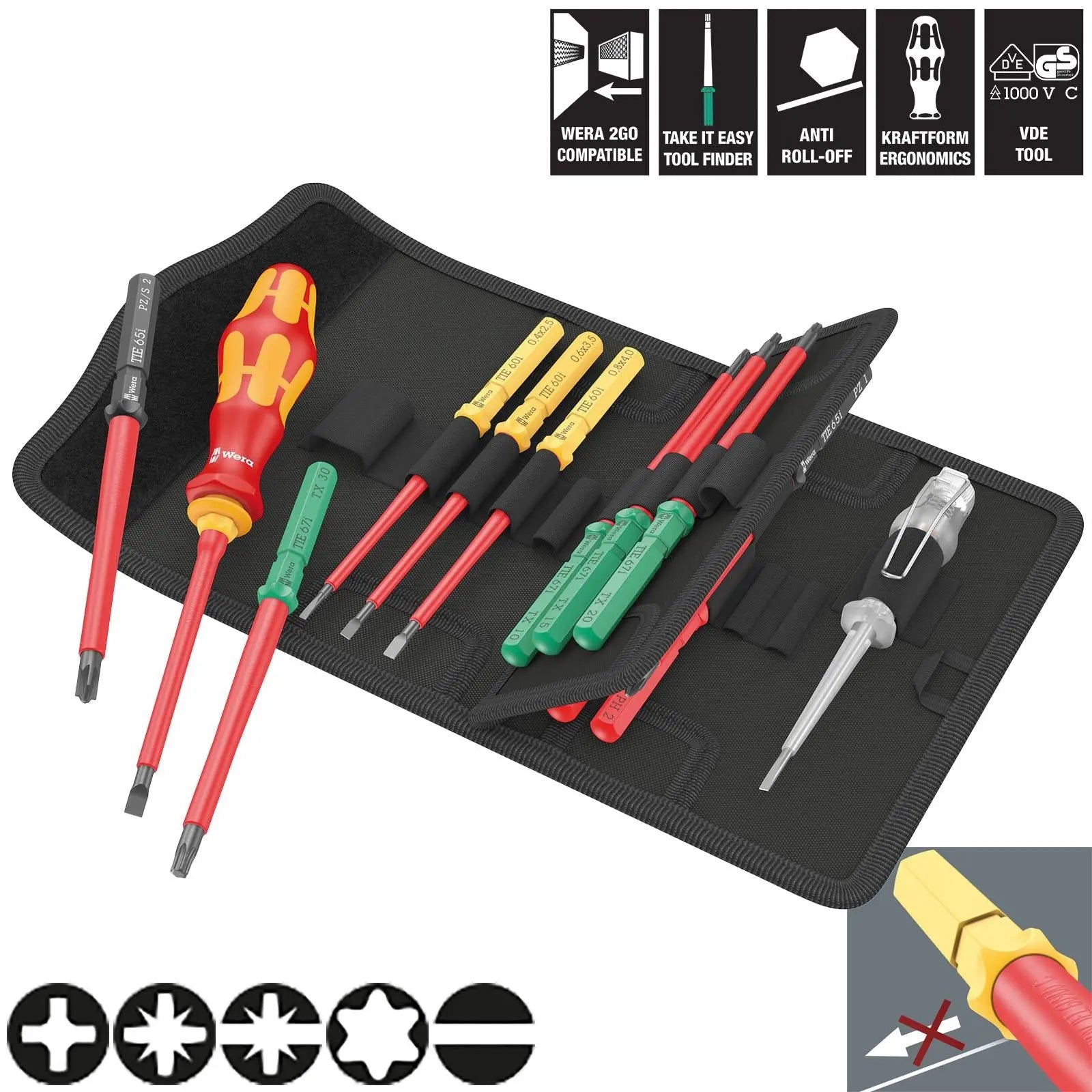 Wera Interchangeable VDE Screwdriver Set Kraftform Kompakt VDE 16 Universal 1 Tool Finder 16 Pieces  White Rose Tools