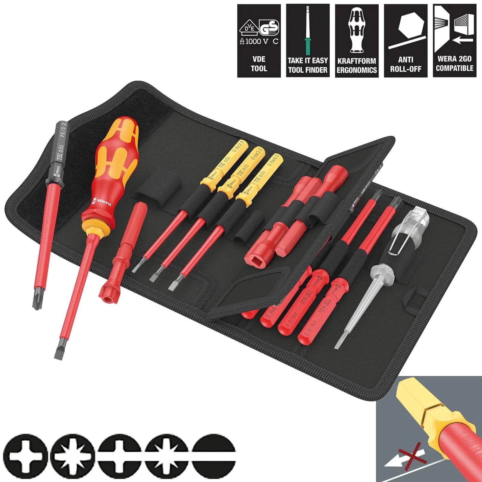 Wera Interchangeable VDE Screwdriver Set Kraftform Kompakt VDE 18 Universal 1 Tool Finder 18 Pieces  White Rose Tools