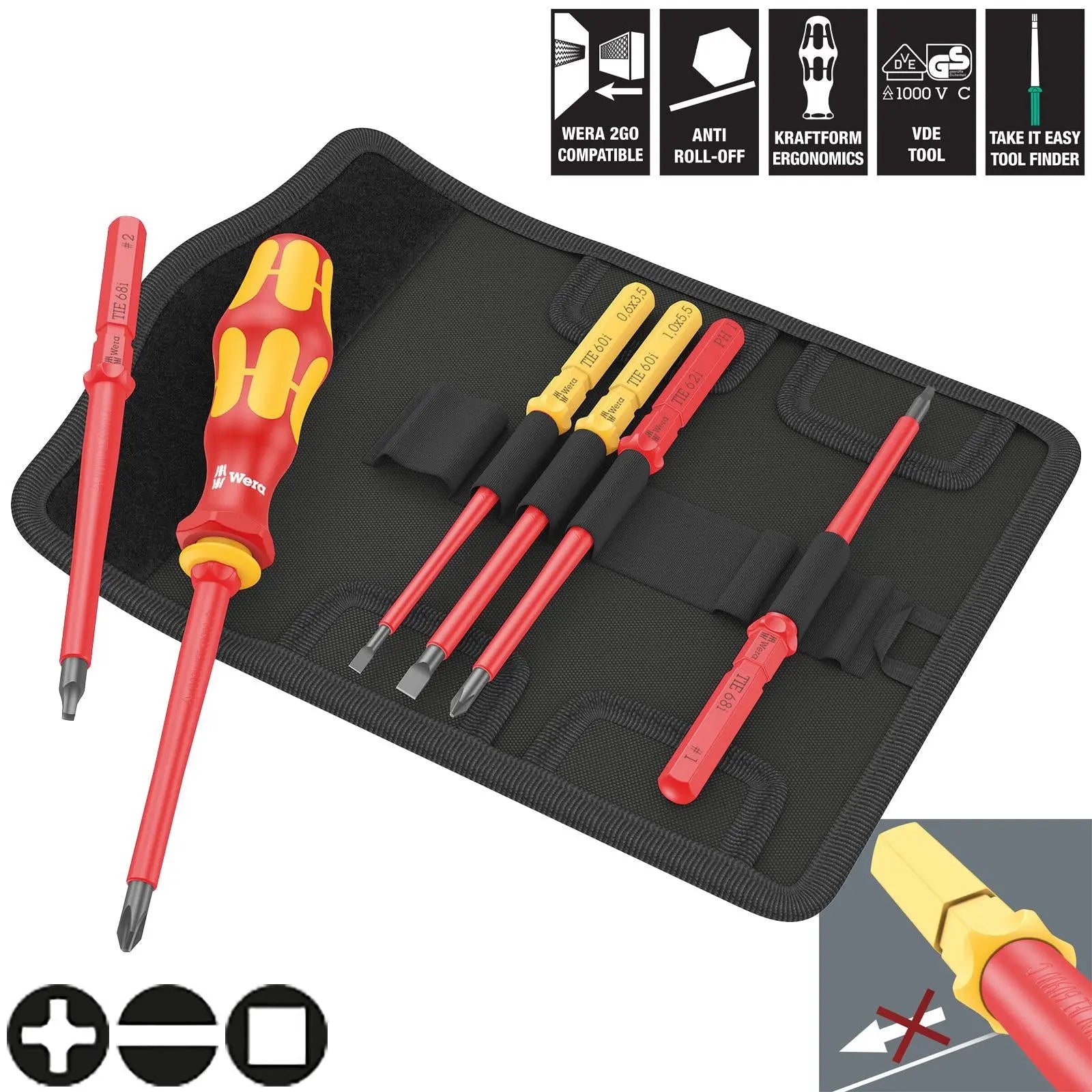 Wera Interchangeable VDE Screwdriver Set Kraftform Kompakt VDE 7 Imperial 1 Tool Finder 6 Pieces Phillips Slotted Square  White Rose Tools