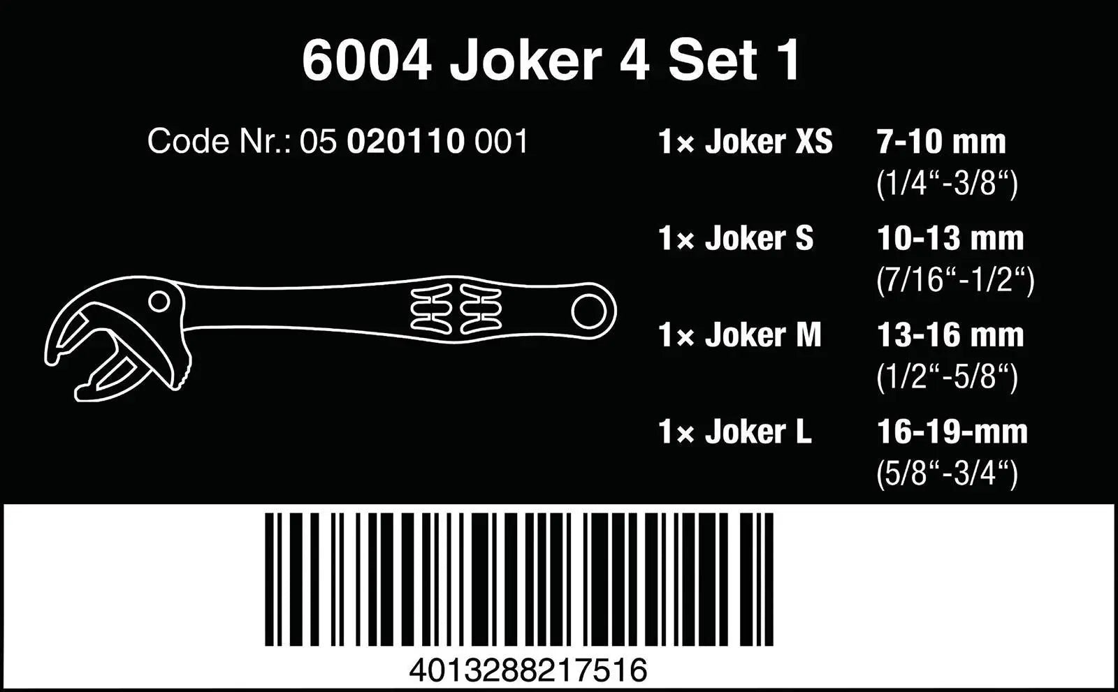 Wera Joker 6004 Self Setting Adjustable Spanner Wrench 4 Set 1 4 Pieces 7-19mm  White Rose Tools