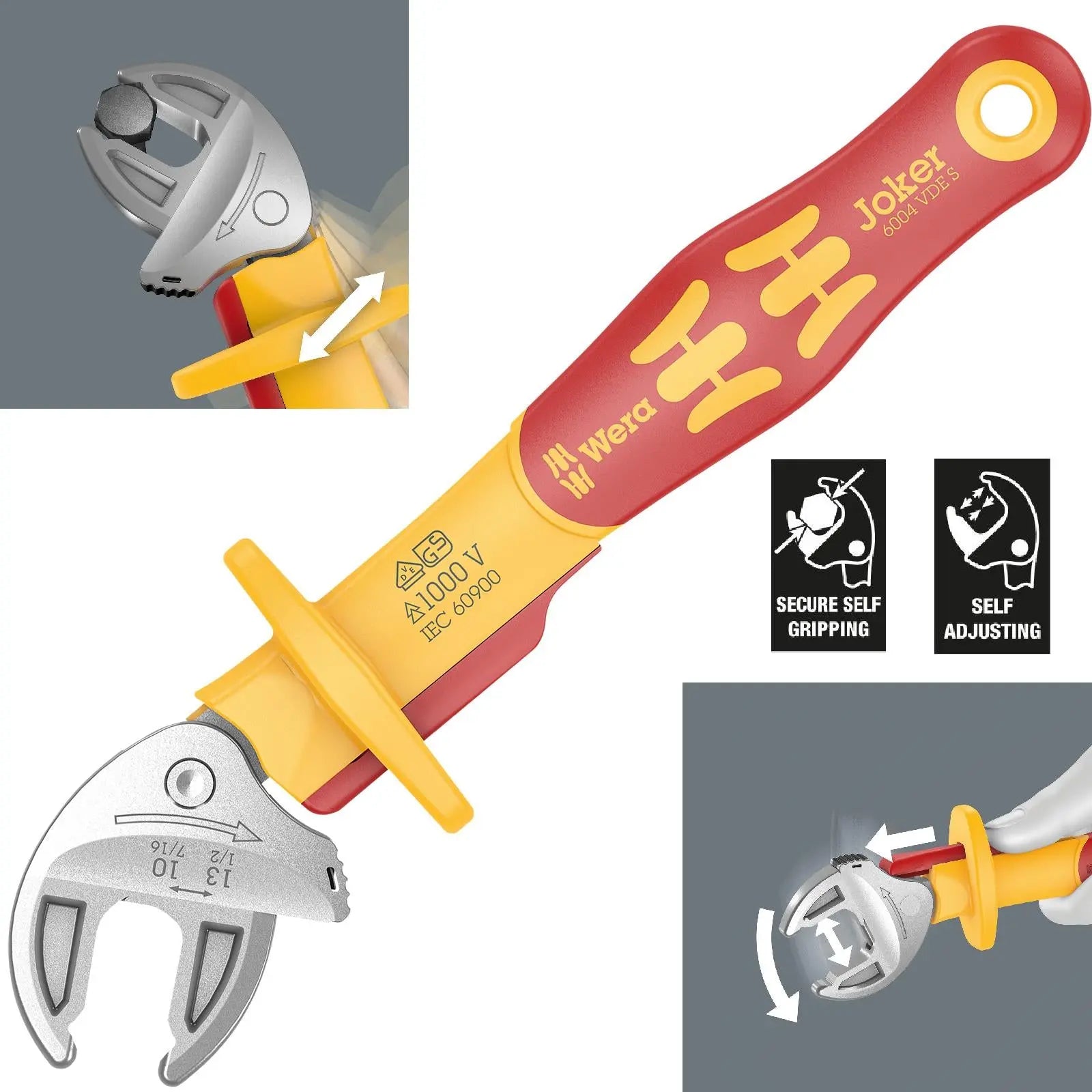 Wera Joker VDE S 6004 Insulated Self Setting Adjustable Spanner 10-13mm  White Rose Tools