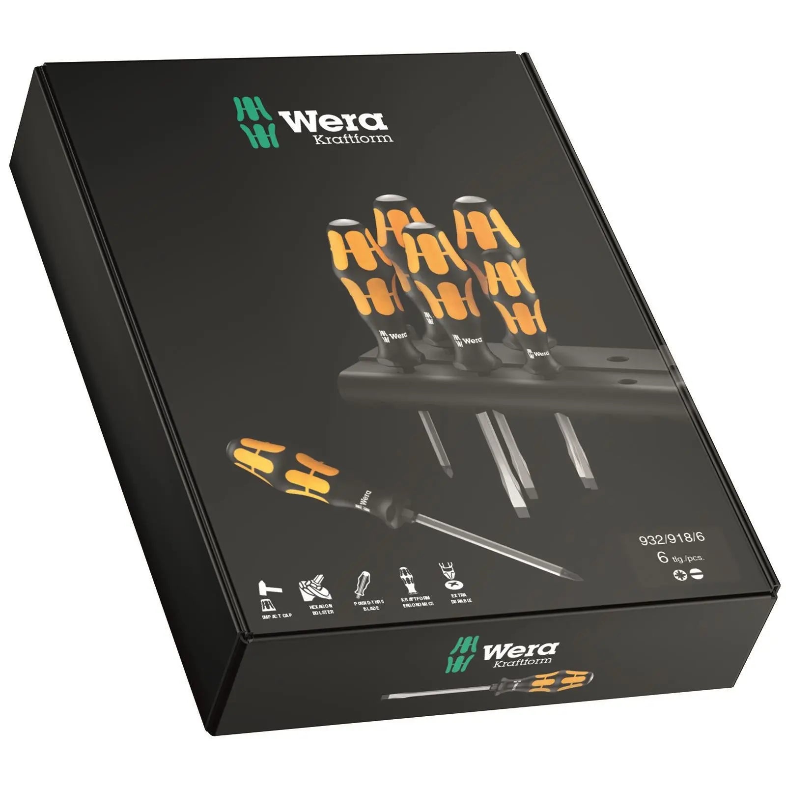 Wera Kraftform Chiseldriver Screwdriver Set and Rack 6 Piece Pozi Slotted 