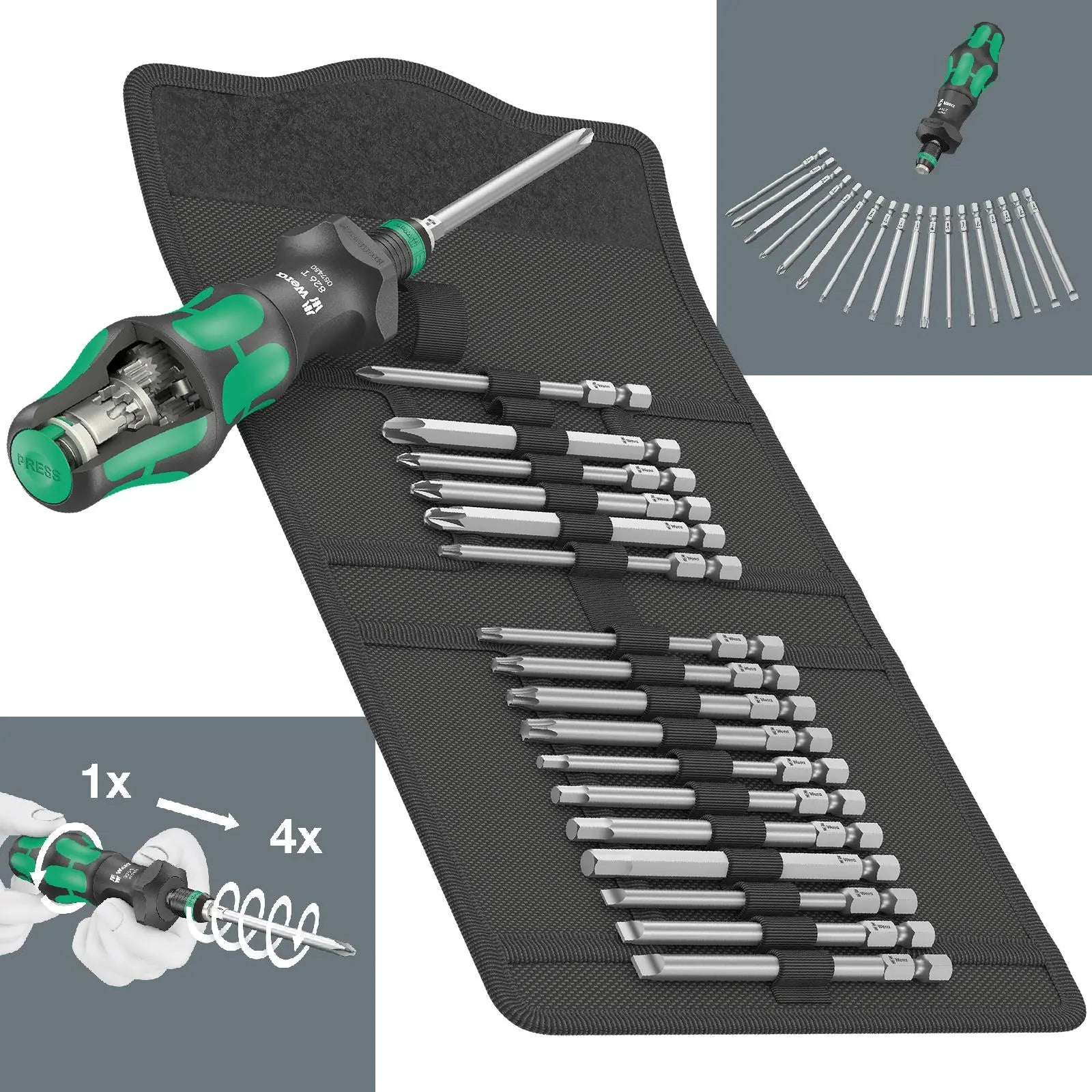 Wera Kraftform Kompakt Turbo 1 Interchangable Screwdriver Set 19 Piece in Case 