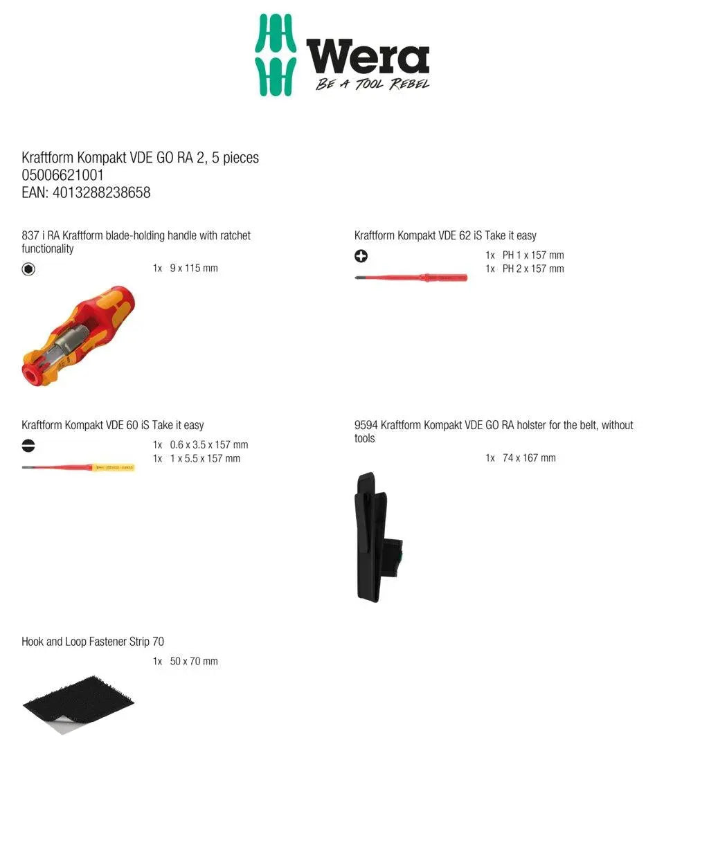 Wera Kraftform Kompakt VDE GO RA 2 Compact Belt Holster 5 Pieces  White Rose Tools
