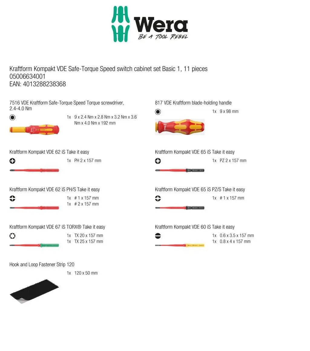 Wera Kraftform Kompakt VDE Safe Torque Speed Switch Cabinet Set Basic 1, 11 Pieces  White Rose Tools