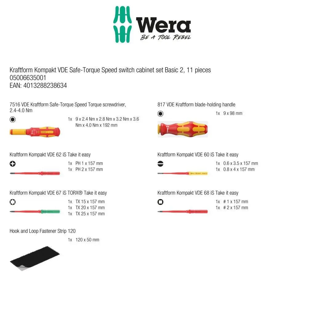 Wera Kraftform Kompakt VDE Safe Torque Speed Switch Cabinet Set Basic 2, 11 Pieces  White Rose Tools