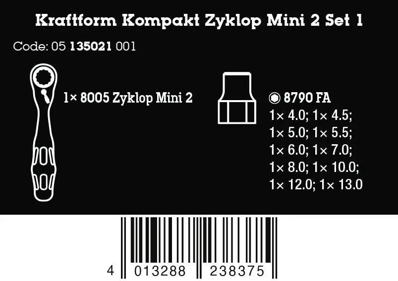 Wera Kraftform Kompakt Zyklop Mini 2 Set 1 Hollow Core Pass Through 11 Pieces  White Rose Tools