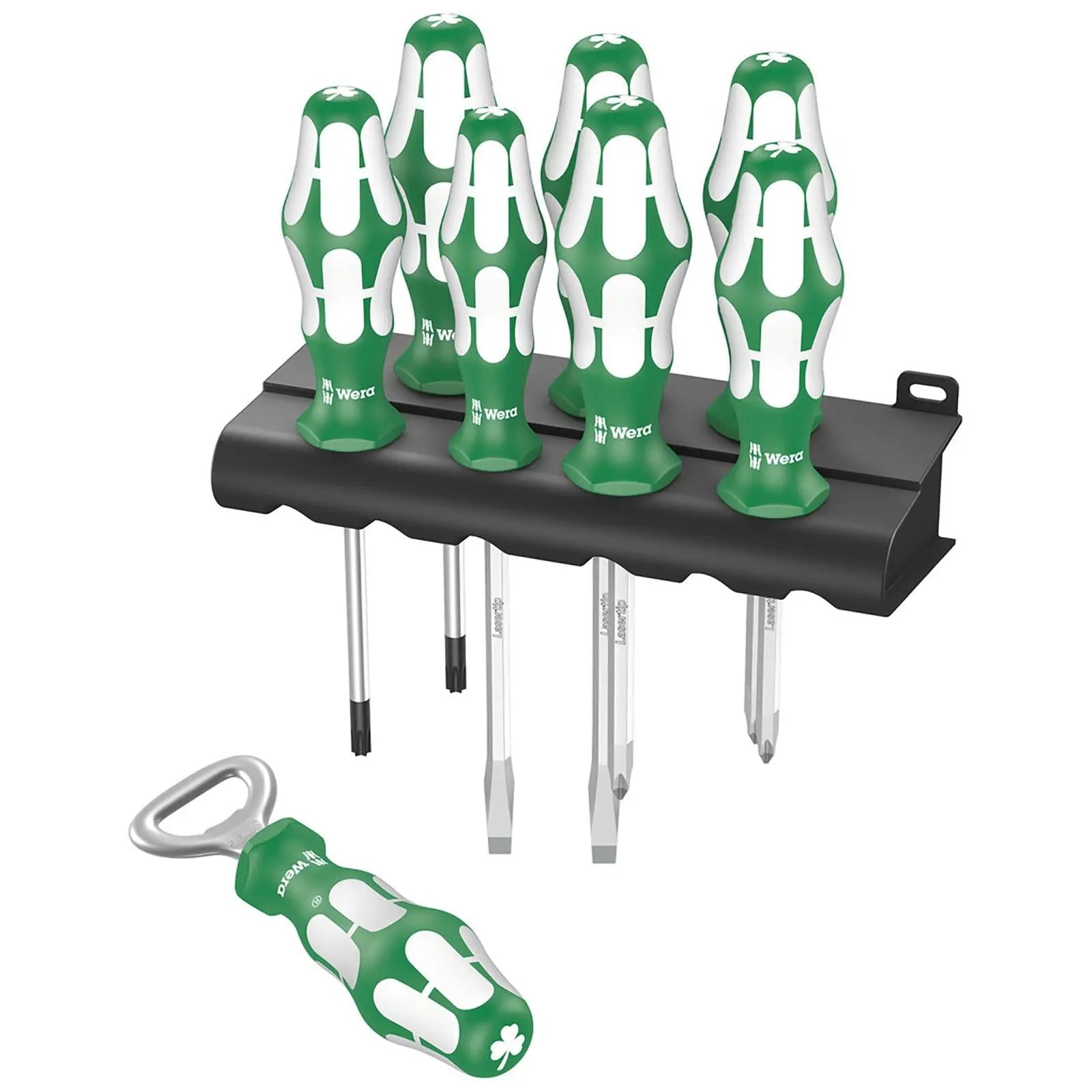 Wera Kraftform Sports Edition Ireland Screwdriver Set Bottle Opener and Rack 8 Pieces  White Rose Tools