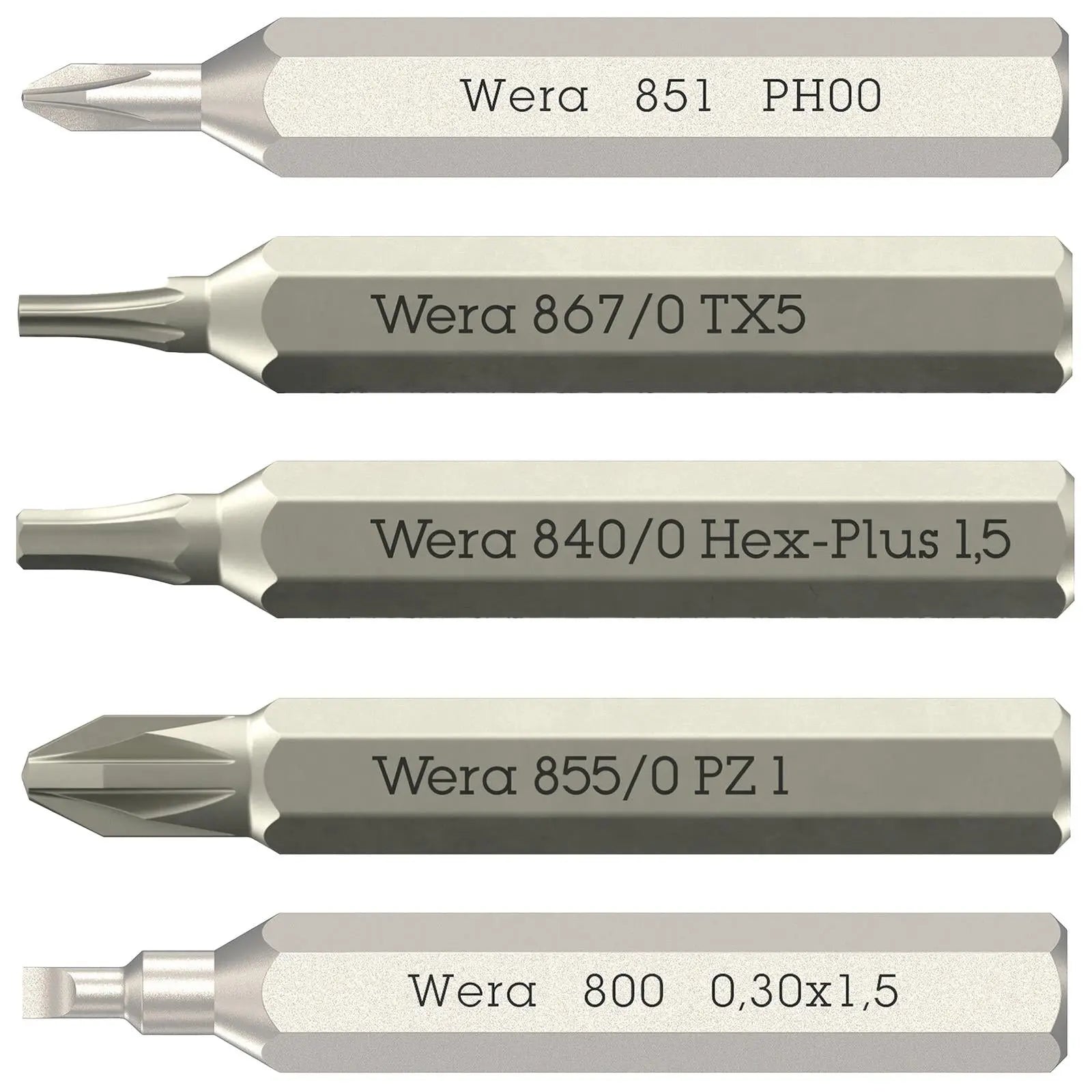 Wera Micro Precision Screwdriver Bits with 4mm Hex Drive Phillips Pozi Slotted Hex Torx - Choose Size  White Rose Tools