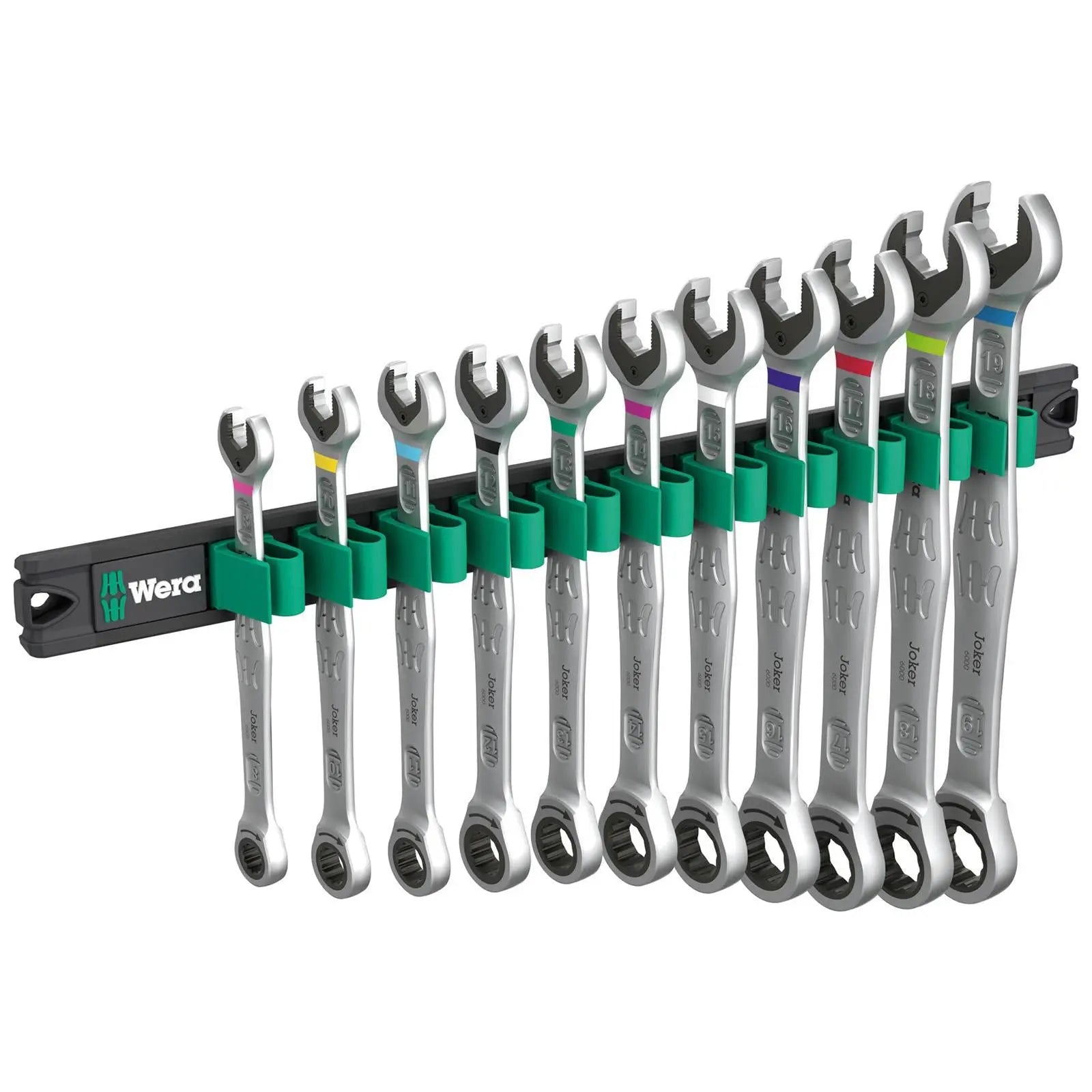 Wera Ratchet Combination Spanner Wrench Set 6000 Joker 1 9630 Magnetic Rail 11 Pieces 8-19mm  White Rose Tools