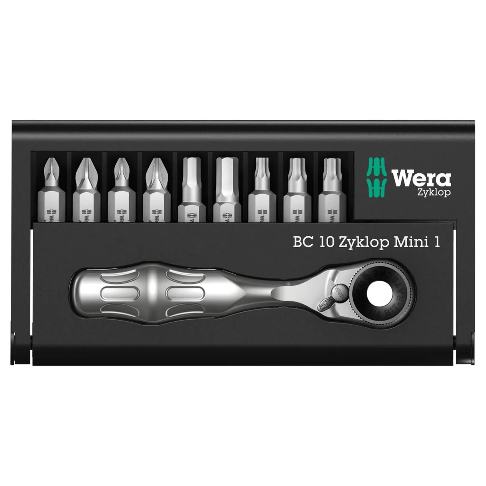Wera Ratchet Driver 1/4" Hex 10 Piece Bit Check 10 Zyklop Mini 1  White Rose Tools