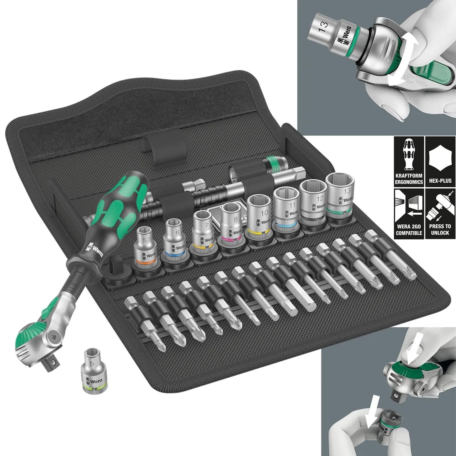 Wera Ratchet Socket Set 1/4" Drive 28 Piece 8100 SA 6 Zyklop Speed Ratchet Set  White Rose Tools