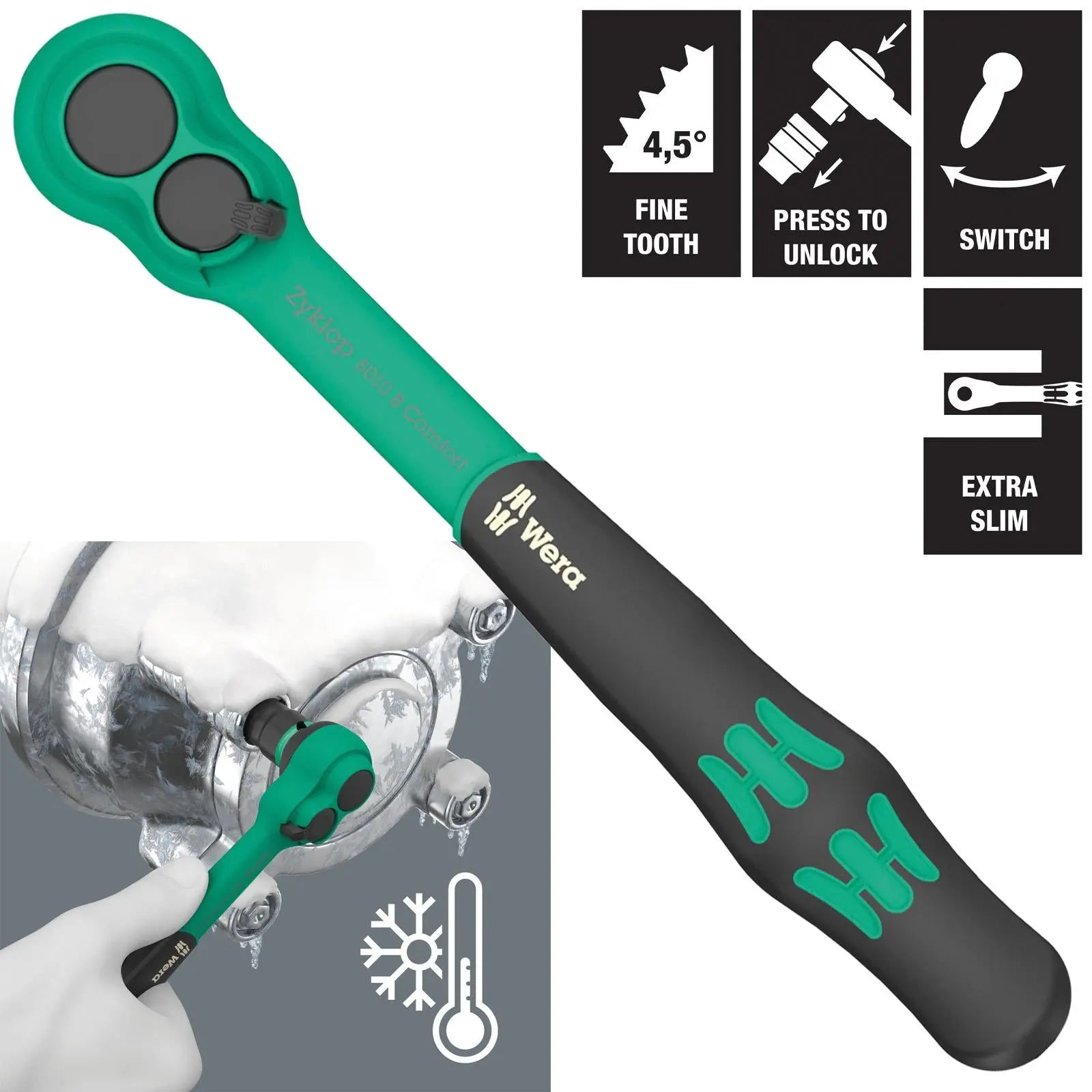Wera Ratchet Socket Wrench 3/8" Drive 8010 B Zyklop Comfort Ratchet  White Rose Tools