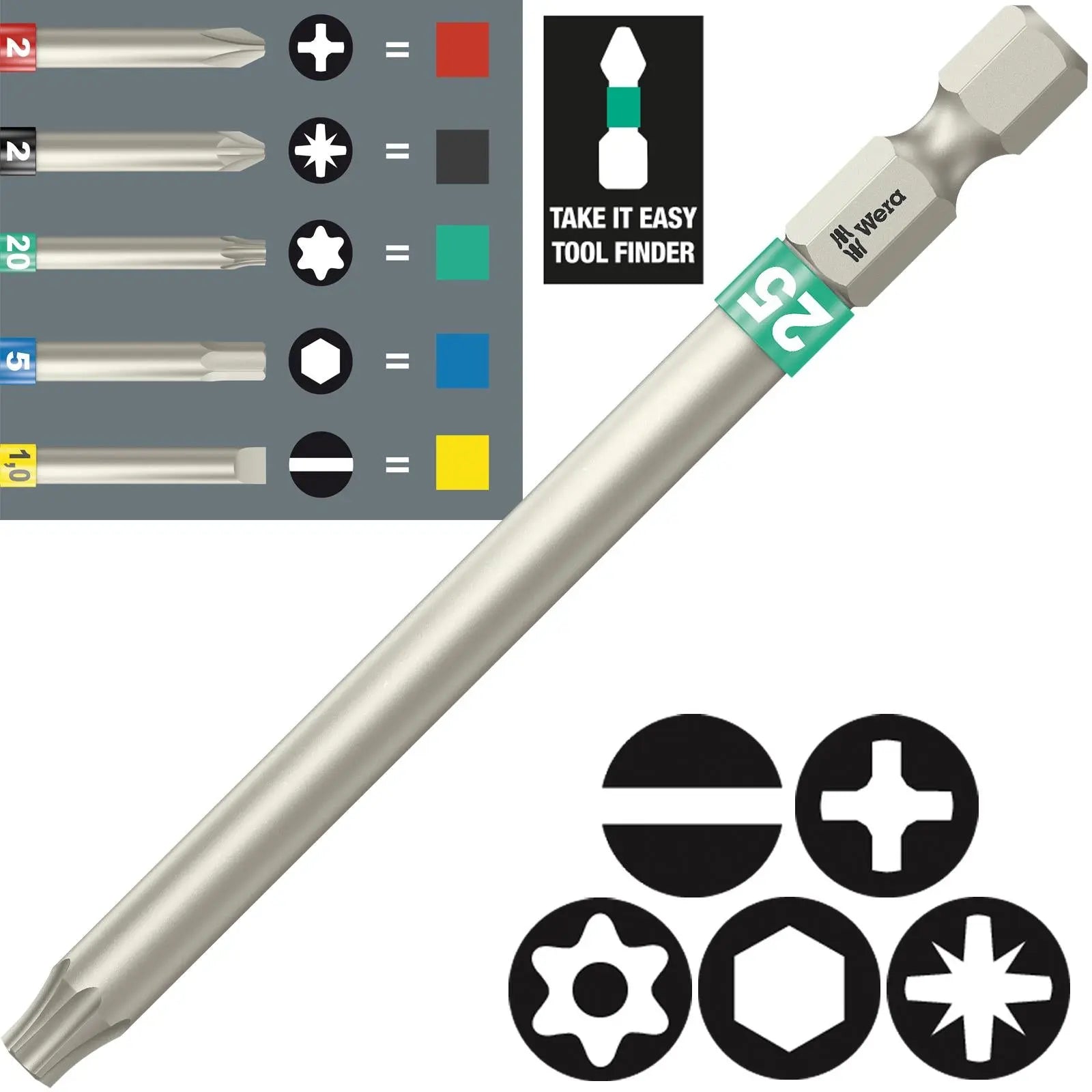 Wera Screwdriver Bit 1/4" Hex Take It Easy 89mm Long Individual  White Rose Tools