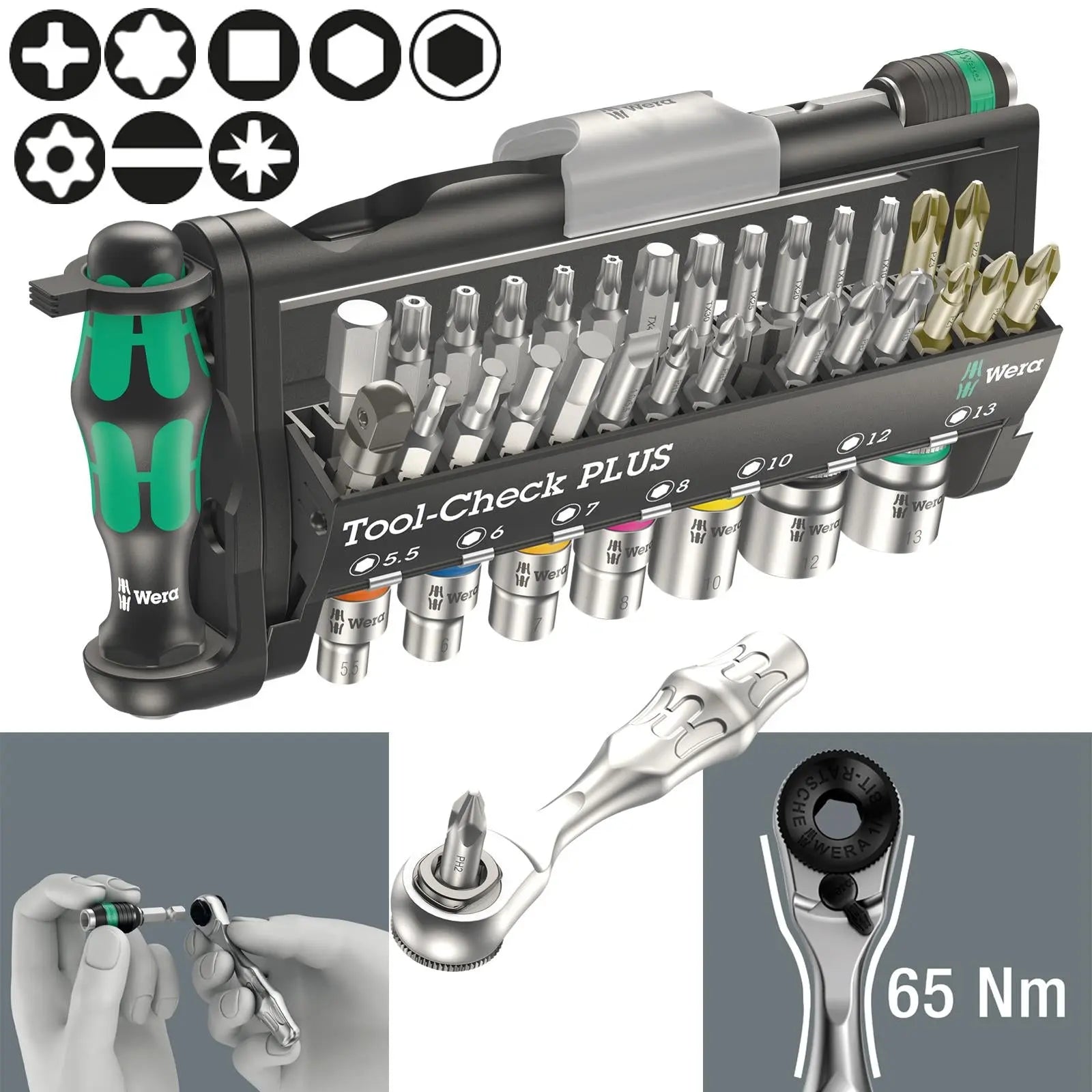 Wera Screwdriver Bit and Socket Set 39 Piece Tool Check PLUS 1/4" Hex 1/4" Square Drive  White Rose Tools