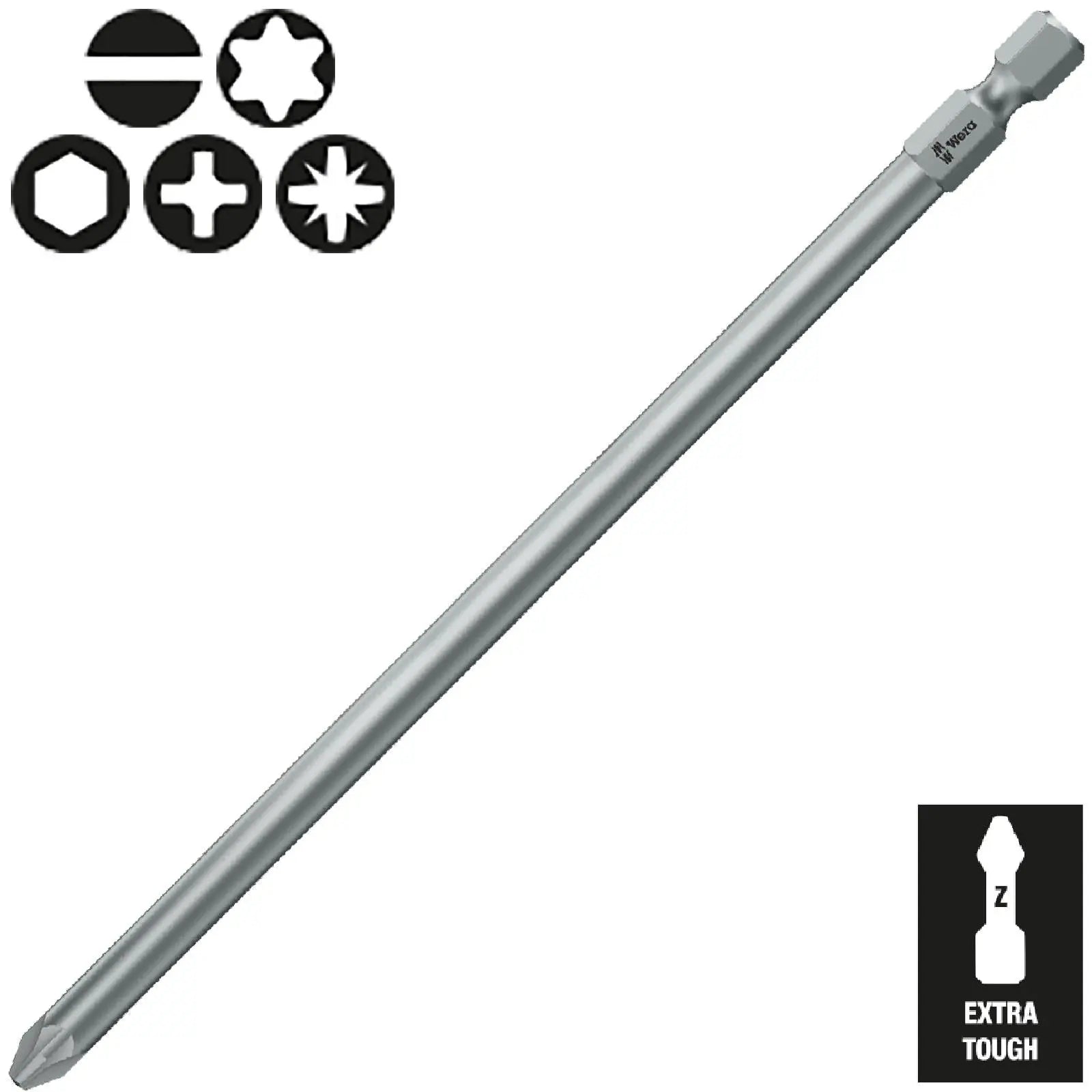 Wera Screwdriver Bits 152mm Z Bit 1/4" Hex Shank Phillips Pozi Slotted Torx Hex  White Rose Tools