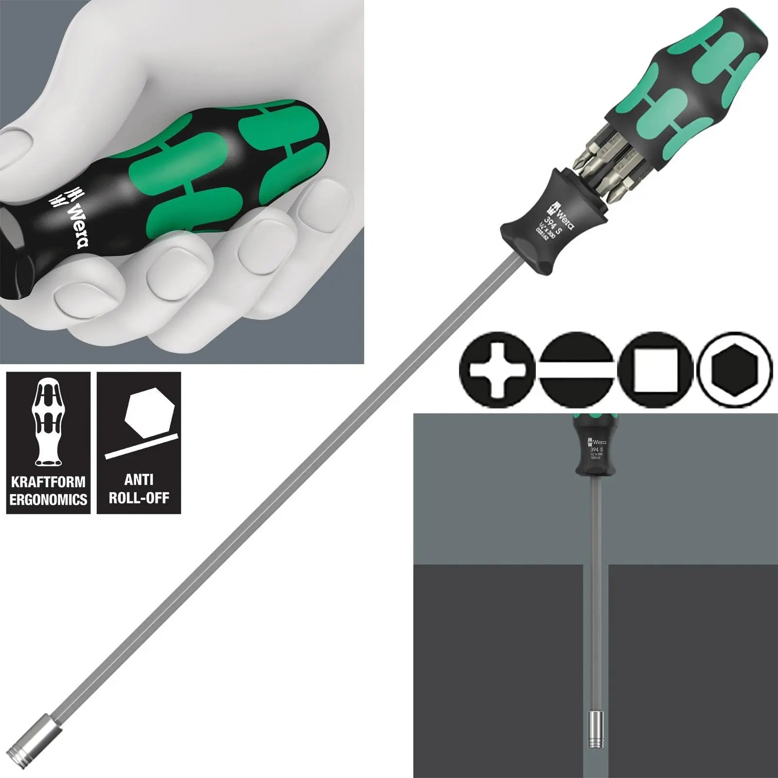 Wera Screwdriver Set 1/4" Hex 300mm Kraftform Kompakt KK 27 XL Universal Imperial Set 1 7 Pieces PH SL SQ  White Rose Tools