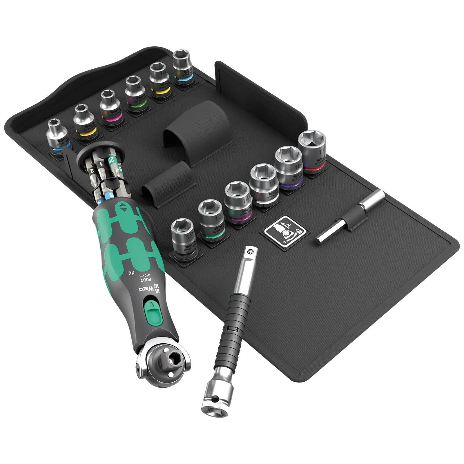 Wera Screwdriver Set 8009 Zyklop Pocket Set 3 Sockets and Bit Kit in Case 27 Pieces  White Rose Tools