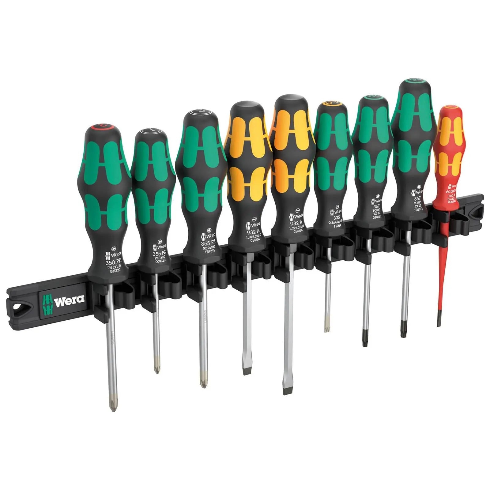 Wera Screwdriver Set 9650 Magnetic Rail Kraftform 9 Pieces PH PZ TX SL  White Rose Tools
