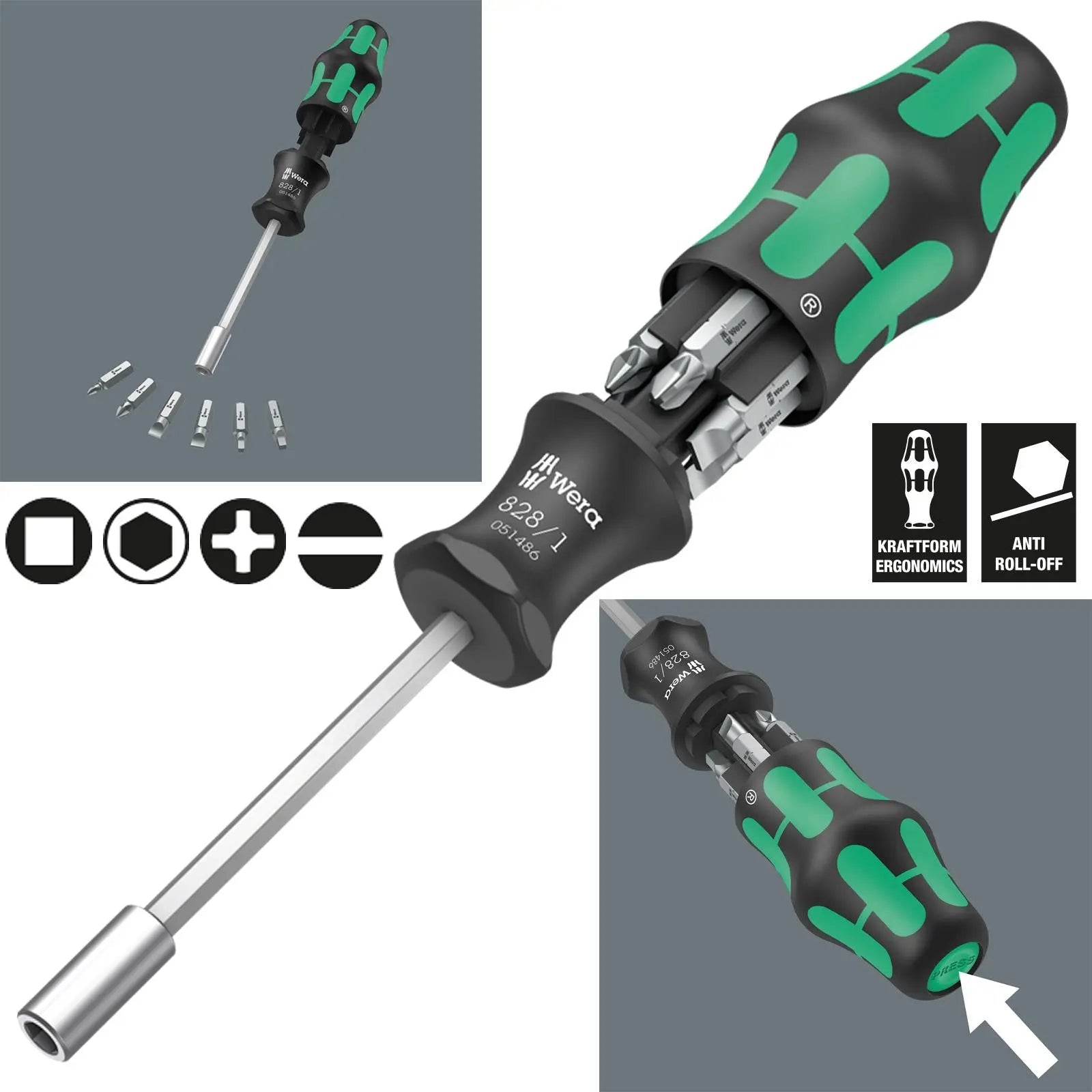 Wera Screwdriver Set Bit Holding 7 Piece Kraftform Kompakt 27 Imperial Set 1  White Rose Tools